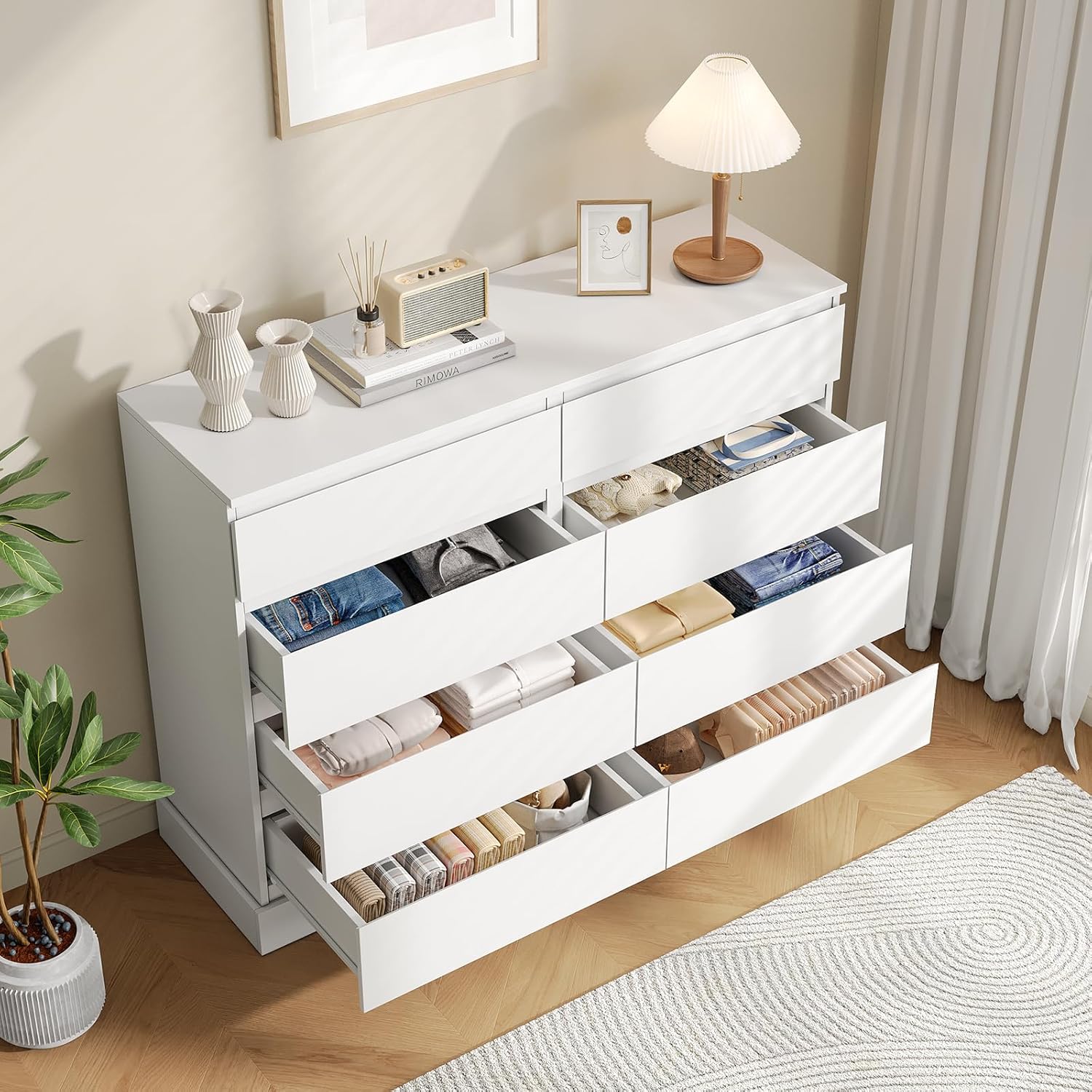 ITEFDTUTNE White Dresser Chest of Drawers, 8 Drawer Dresser