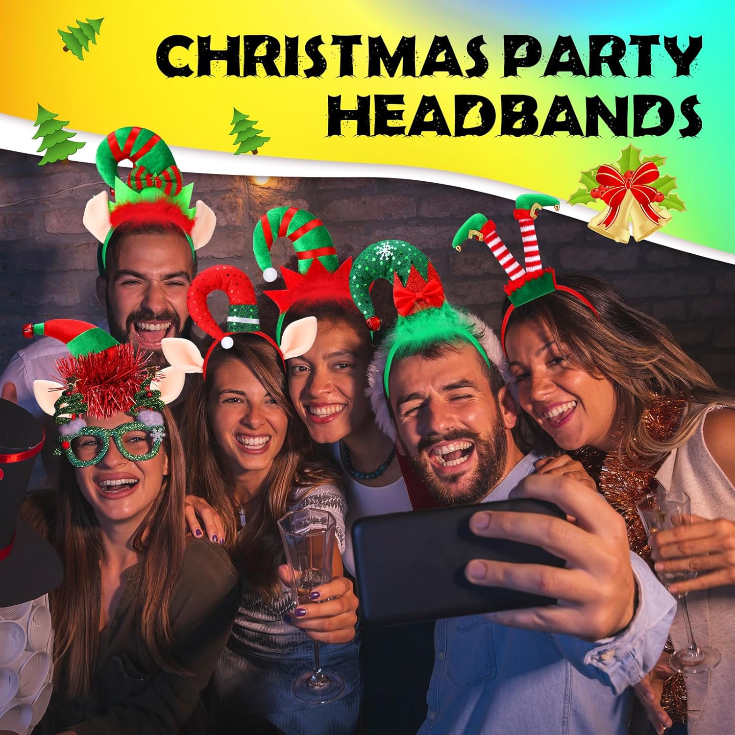 Hotop 18 Pcs Assorted Elves Headband Elf Christmas Headbands Cute Christmas Hair Accessories Elf Hair Hoop Fun and Festive Costume Headwear Xmas Photo Props for Holiday Xmas Party Favor Photos Booth