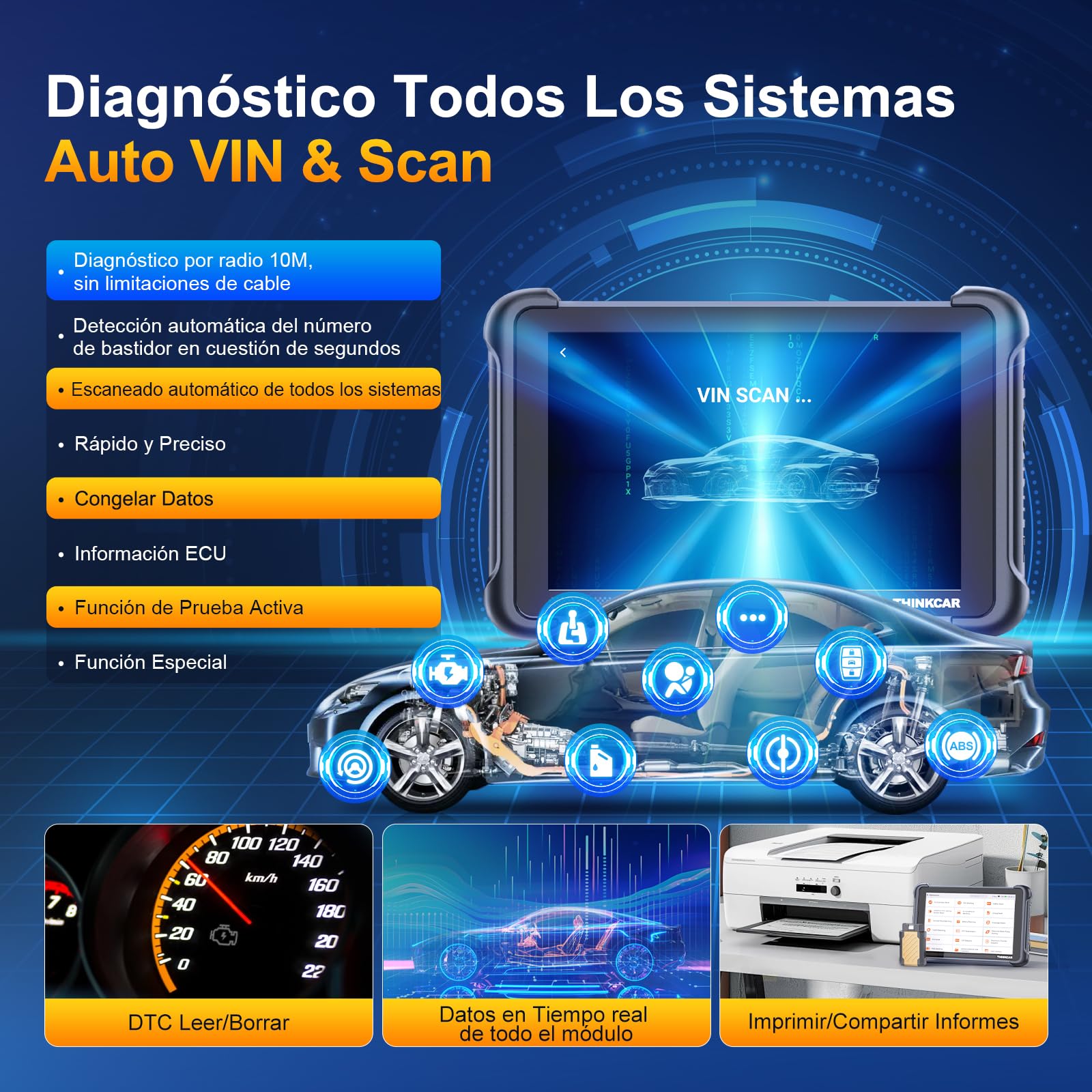 OBD2 Diagnosis, ThinkScan 689BT Diagnosis Coche Multimarca de Todos Sistema | Y 34+ Funciones de Reinicio, Diagnosis Coche Con Control Bi-Direccional/Prueba Activa-Actualizaciones Gratuitas de Por Vida