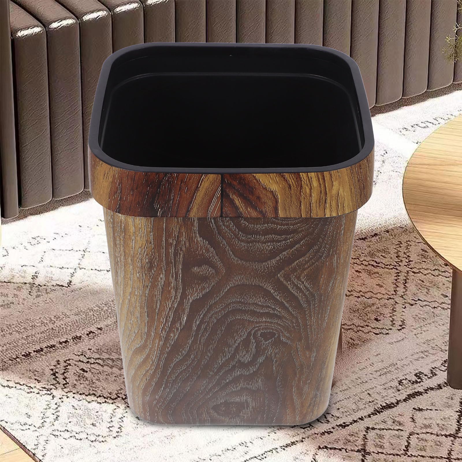 Lurrose Cubo de Basura Cuadrado Rústico de 12 L con Imitación Madera