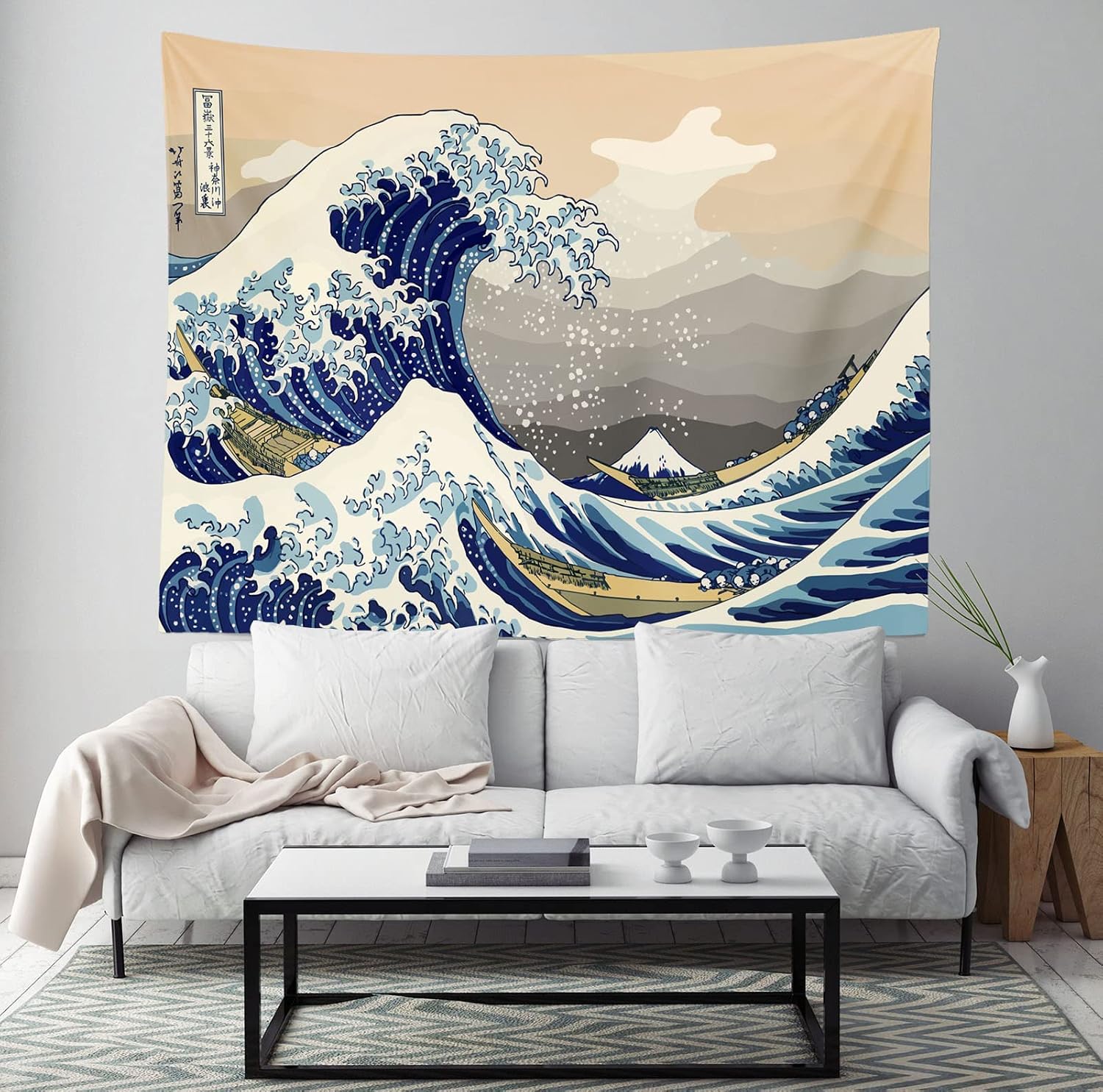 CORFOTO 80x60in Great Wave Tapestry Retro Japan Kanagawa Prefecture Wall Hanging Ancient Japanese Waves Tapestry Japanese Style Tapestries for Bedroom Aesthetic Home Decorations Wall Art Posters