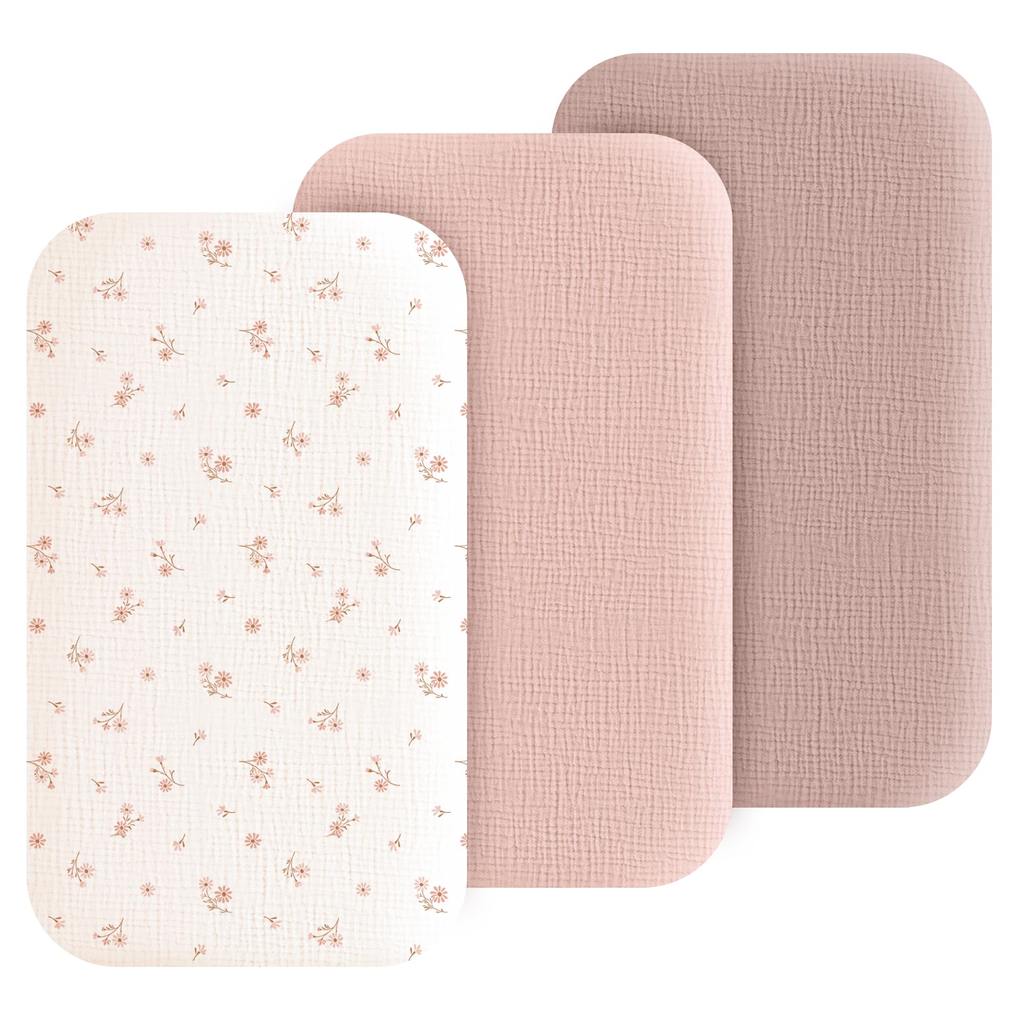 3 Pack Cotton Muslin Baby Bassinet Fitted Sheet for Bedside Sleeper