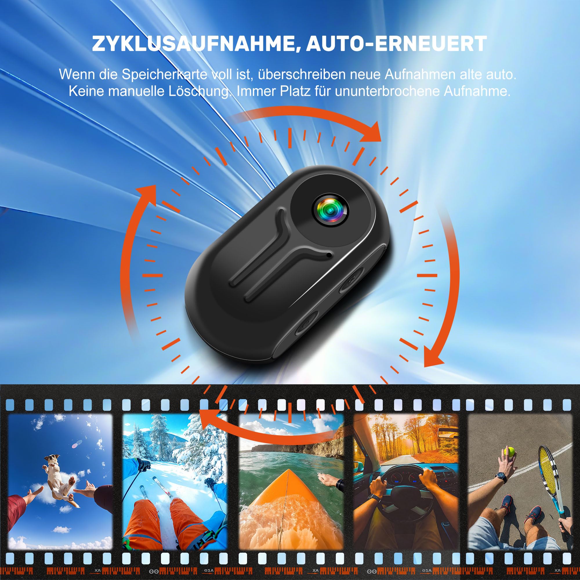 Caméra d'action 1080P 32 Go, Caméra sport portable, Body cam magnétique, POV caméra casque moto