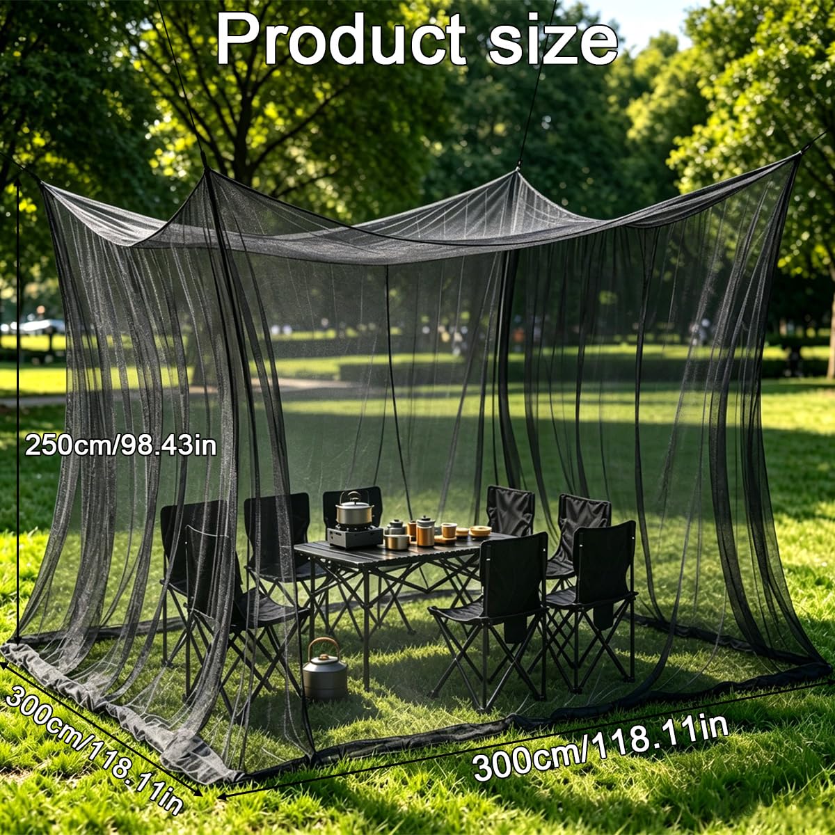 Zanzariera XXL, Zanzariera Matrimoniale, Letto Tenda Zanzarier, Maglia 220, Zanzarier 300 x 300 x 250 cm, per terrazza, Uso Esterno, Tenda (Nero)