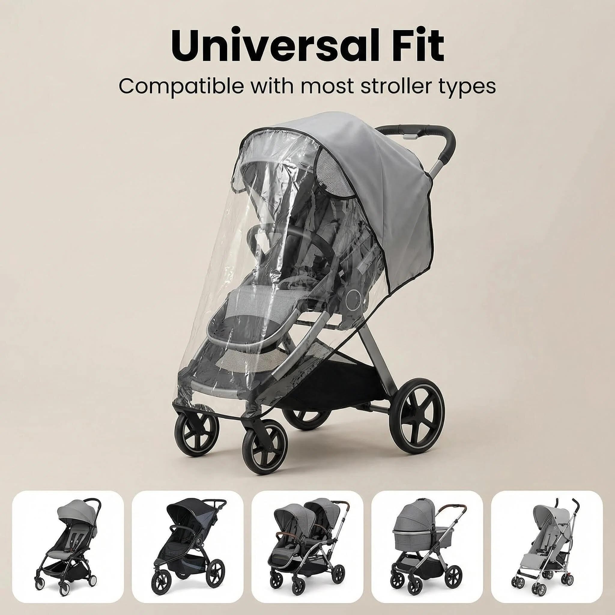 PORUPAEL Universal Rain Cover for Pushchair and Pram, Transparent Weather Shield with Breathable Design, Protects from Rain - Image 4