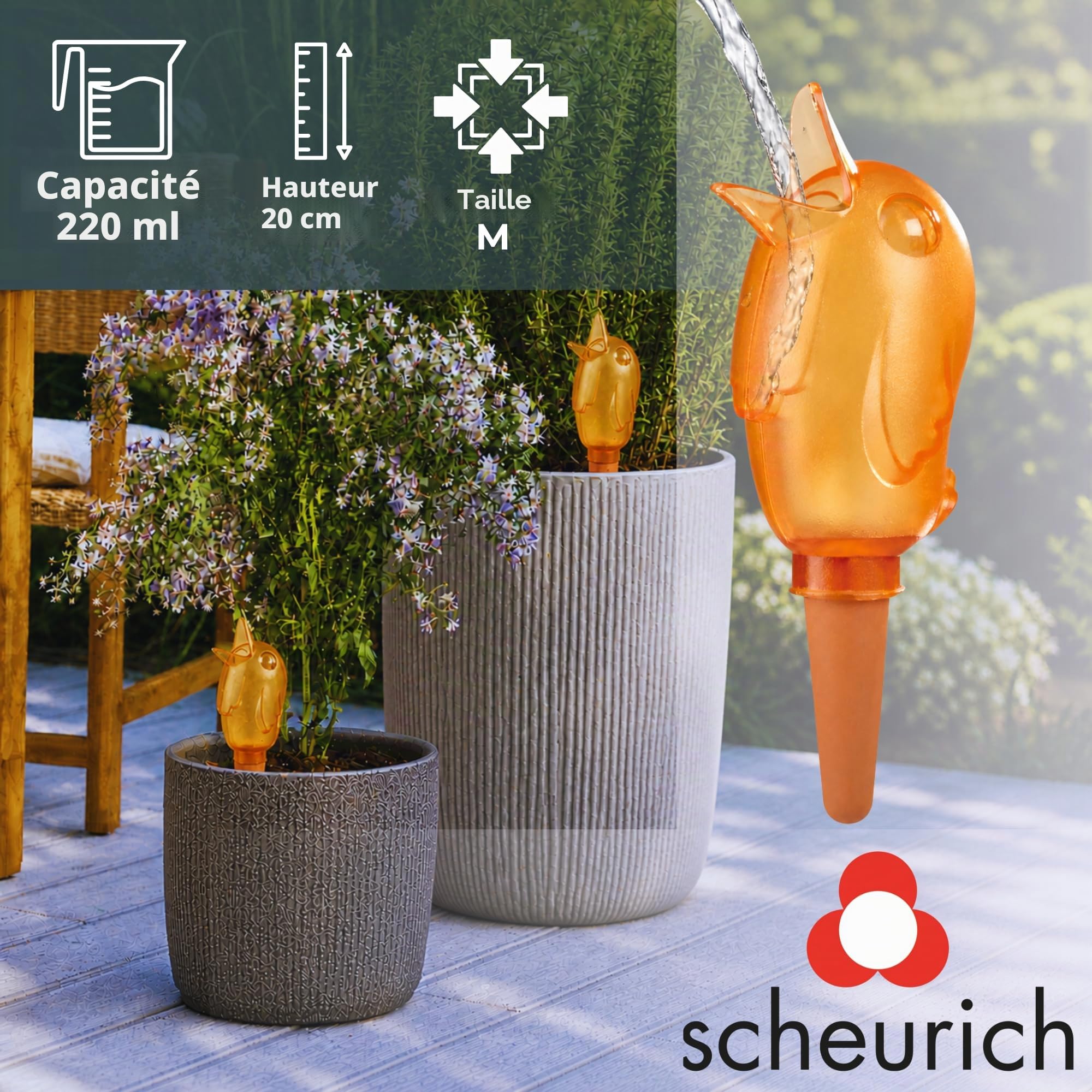 Scheurich Bördy L Lot de 4 Boules d'arrosage Orange Hauteur 20 cm 220 ML