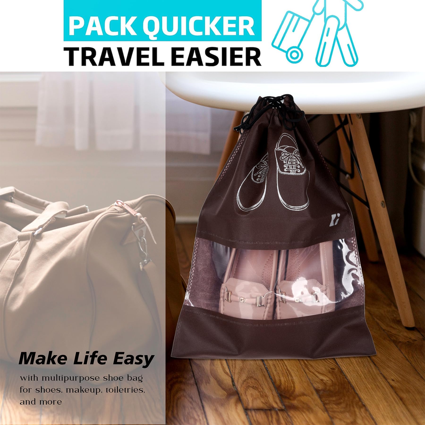Kuber Industries Confezione da 6 sacchetti per scarpe | Borse per scarpe da viaggio | Borse per scarpe in tessuto non tessuto | Set di organizer | Copertura per scarpe con finestra trasparente |
