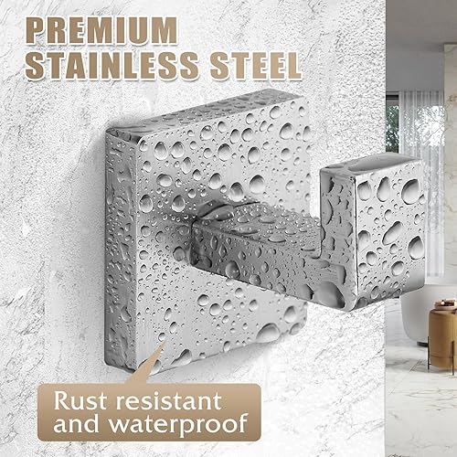 Miniatura 8 de Ganchos para toallas, gancho para bata, gancho para abrigos, acero inoxidable, resistente, para baño, cocina, dormitorio, paquete de 2 unidades,