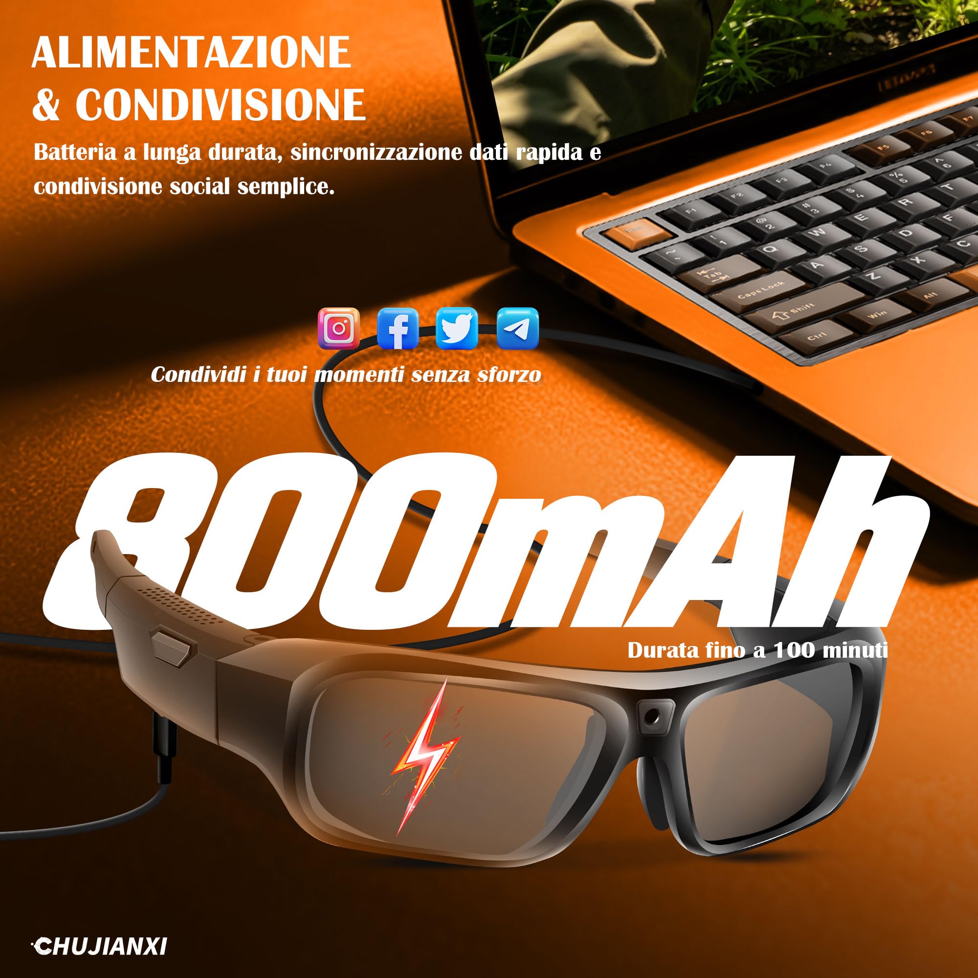 Occhiali Telecamera 4K, Occhiali Videocamera per uomini e donne | 2026 Nuovo Occhiali da Sole con Telecamera con Protezione UV400, Visori Fotocamera per Attività all'Aperto Ciclismo