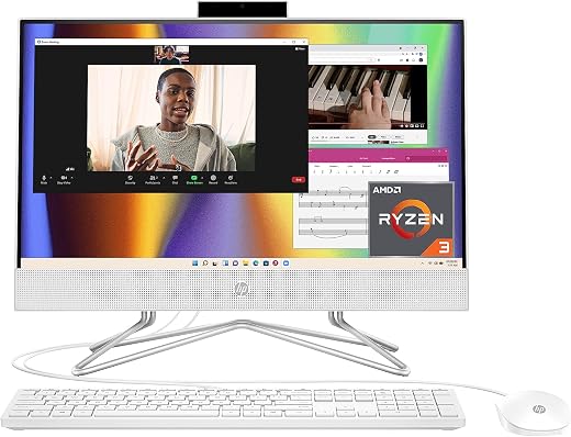 Mastery HP All-in-One PC Desk Computer, 21.5″ Full HD Micro-Edge Display, AMD Ryzen 3 Processor, AMD Radeon Graphics, 8 GB SDRAM, 256 GB SSD, Windows11 Home OS, MU-MIMO, Bluetooth, and…
