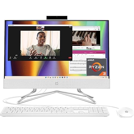 HP All-in-One PC Desk Computer, 21.5" Full HD Micro-Edge Display, AMD Ryzen 3 Processor, AMD Radeon Graphics, 8 GB SDRAM, 256 GB SSD, Windows11 Home OS, MU-MIMO, Bluetooth, and Wi-Fi (22-dd0032, 2022)