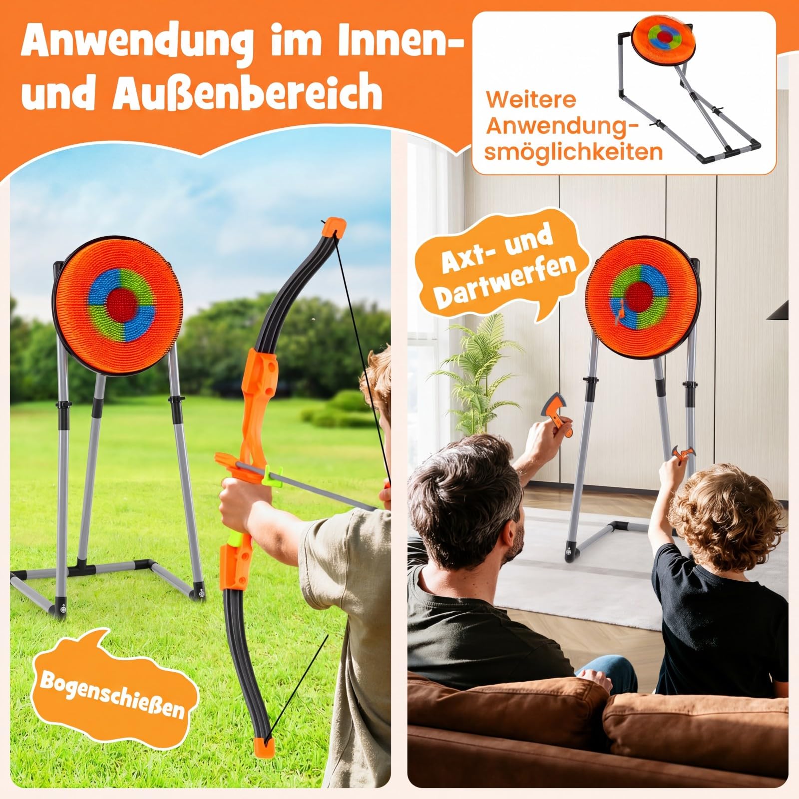 COSTWAY Axt Wurfspiel Set, 4 in 1 Wurfäxte Spiel | Mit Bogen, Zielscheibe, 6 Pfeilen, 4 Äxten, 4 sternförmigen Dartpfeilen, 4 Dartpfeilen, für Kinder & Erwachsene