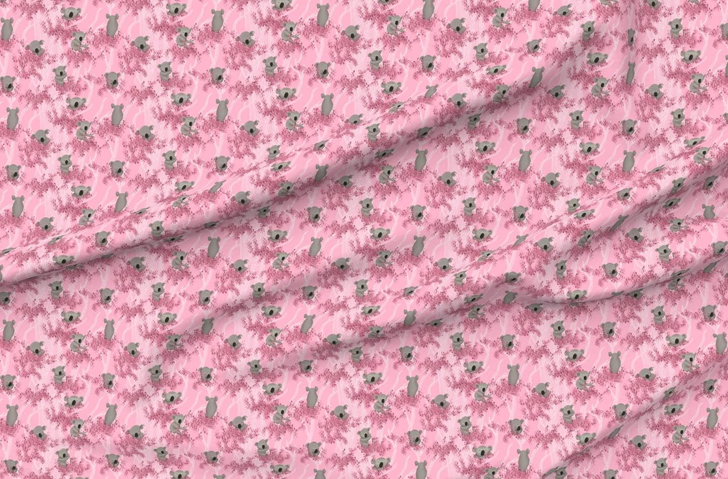 Spoonflower Fabric - Koala Bears Pink Eucalyptus Trees Background Bear Animal Printed on Minky Fabric by The Yard - Sewing Baby Blankets Quilt Backing Plush