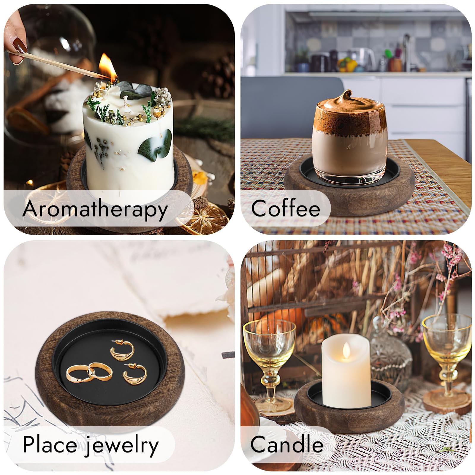 Piatti Portacandele In Legno - Set Di 2, Diametro 8.8 Cm - Foto 7