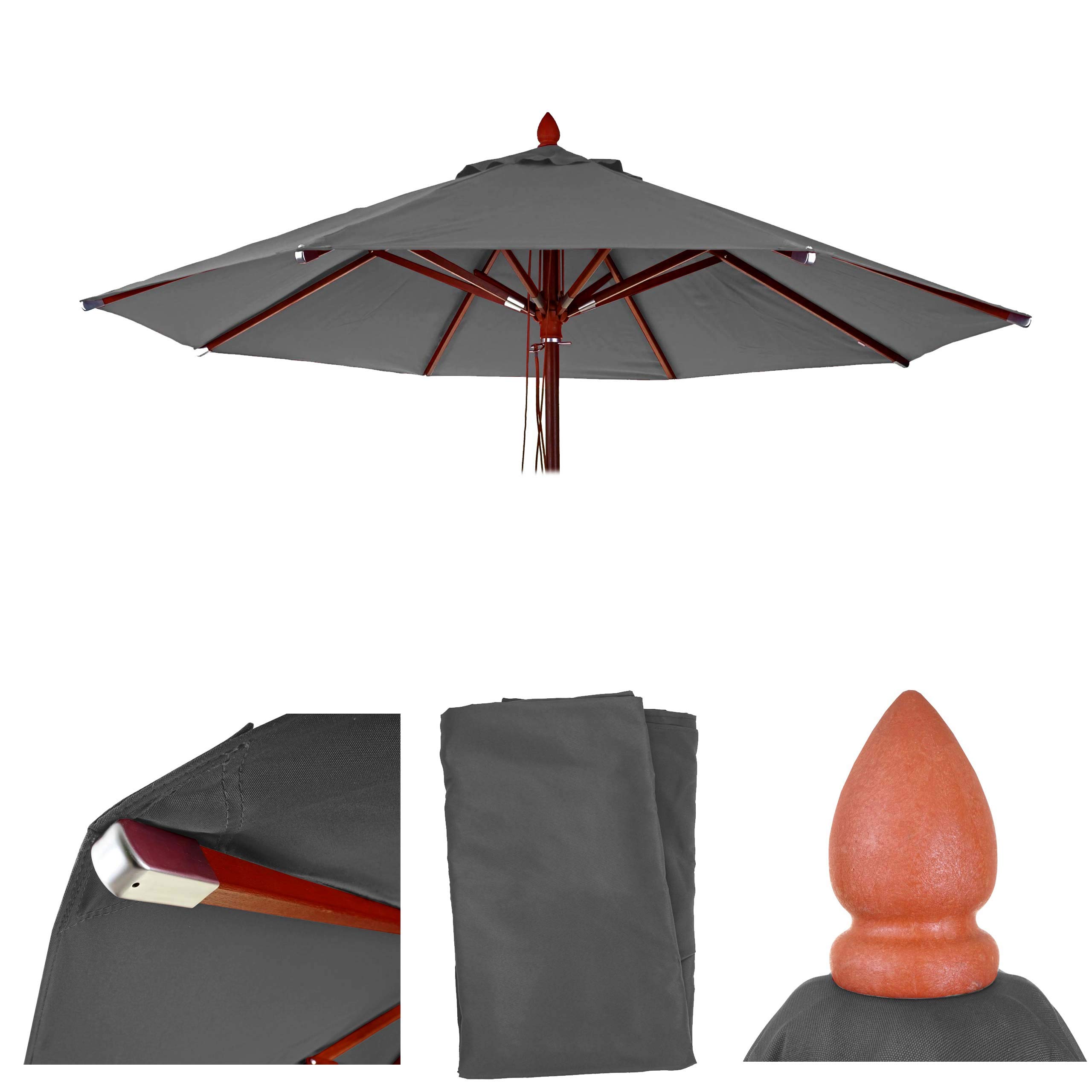 Mendler Ersatz-Bezug für Gastronomie Holz-Sonnenschirm HWC-C57, Sonnenschirmbezug, rund Ø4m Polyester 3kg - anthrazit