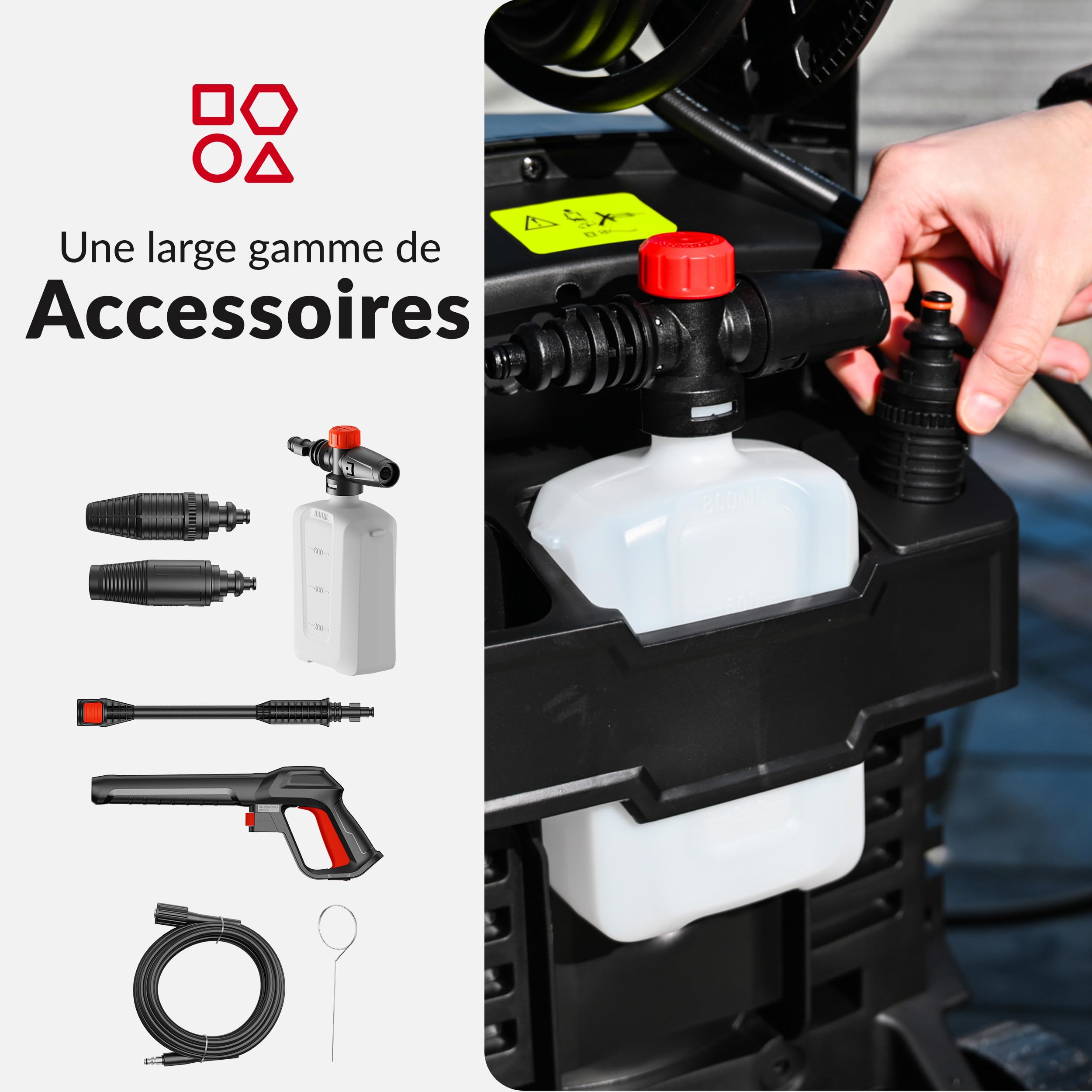 LEHMANN Missouri Nettoyeur Haute Pression pour Surfaces Extérieures et Voiture, Max. 240 Bar, 2200 W, Débit 480 l/h, 13 m Rayon d’Action, Lance à Mousse, Buse Réglable & Turbo, Noir/Rouge