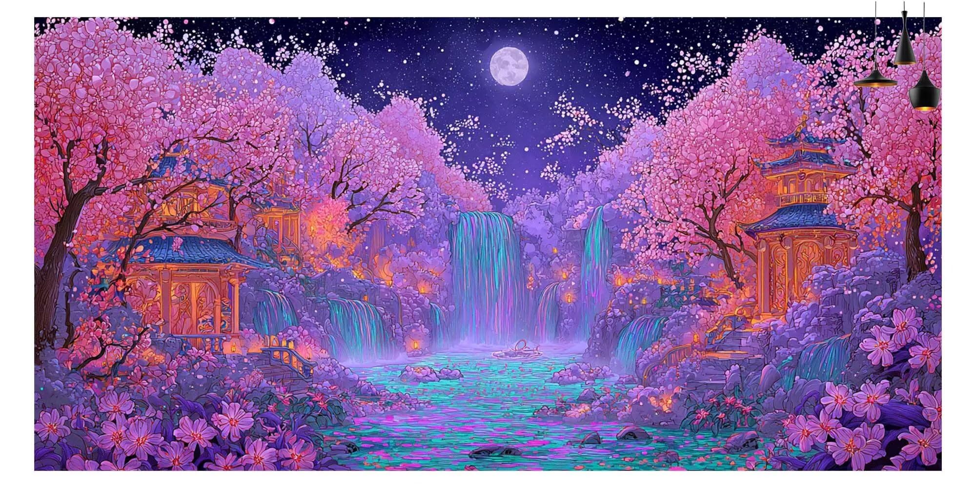 Cascade Diamond Painting Fleur de Cerisier Diamond Painting Adulte Grand Format 70x210cm,2025 New DIY Peinture Diamant 5D Cristal Strass Point de Croix Canvas Broderie Gem Art,Décoration Cadeau Z-P207