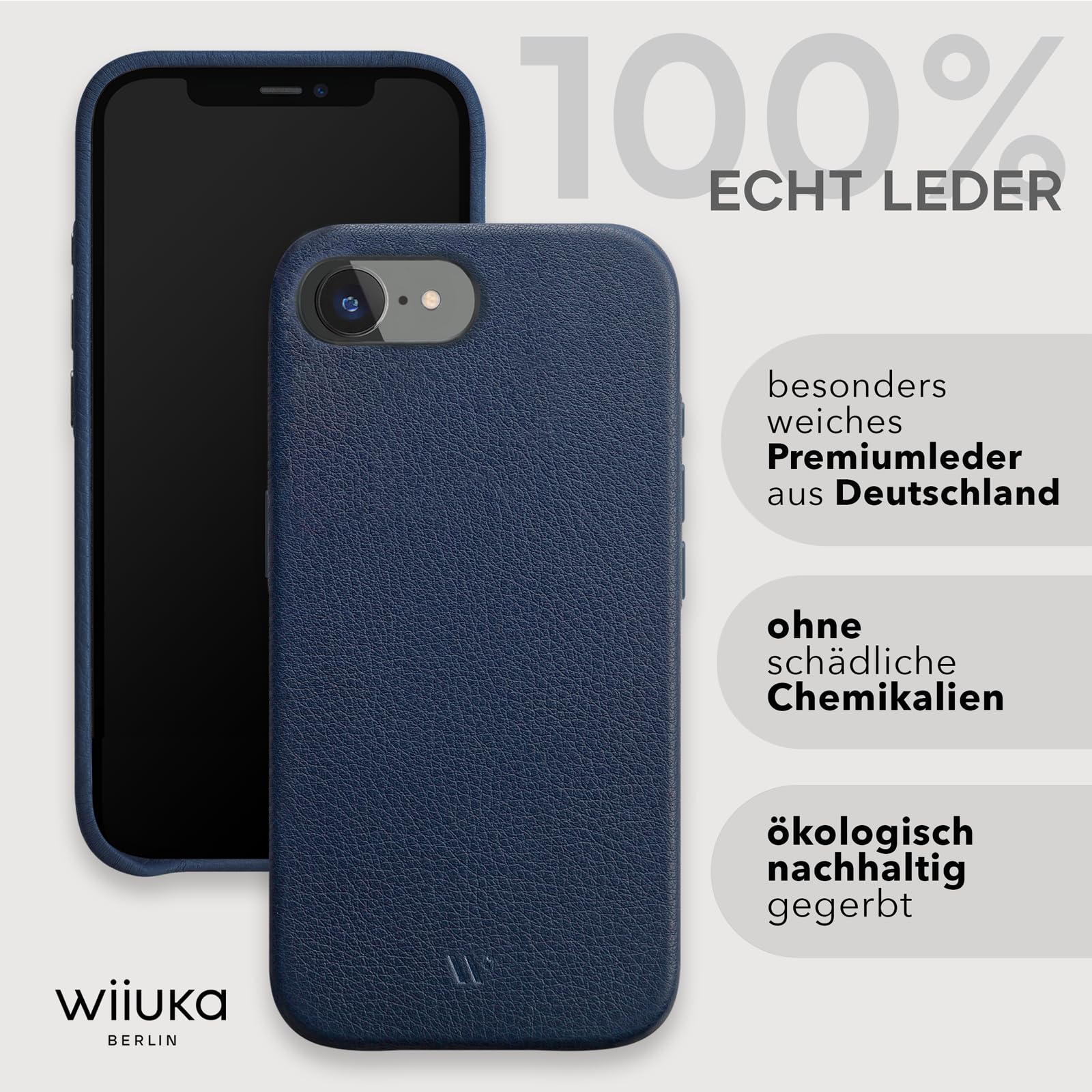 WIIUKA Custodia per iPhone 16e, in pelle tedesca, ultra sottile, di alta qualità, colore: blu notte