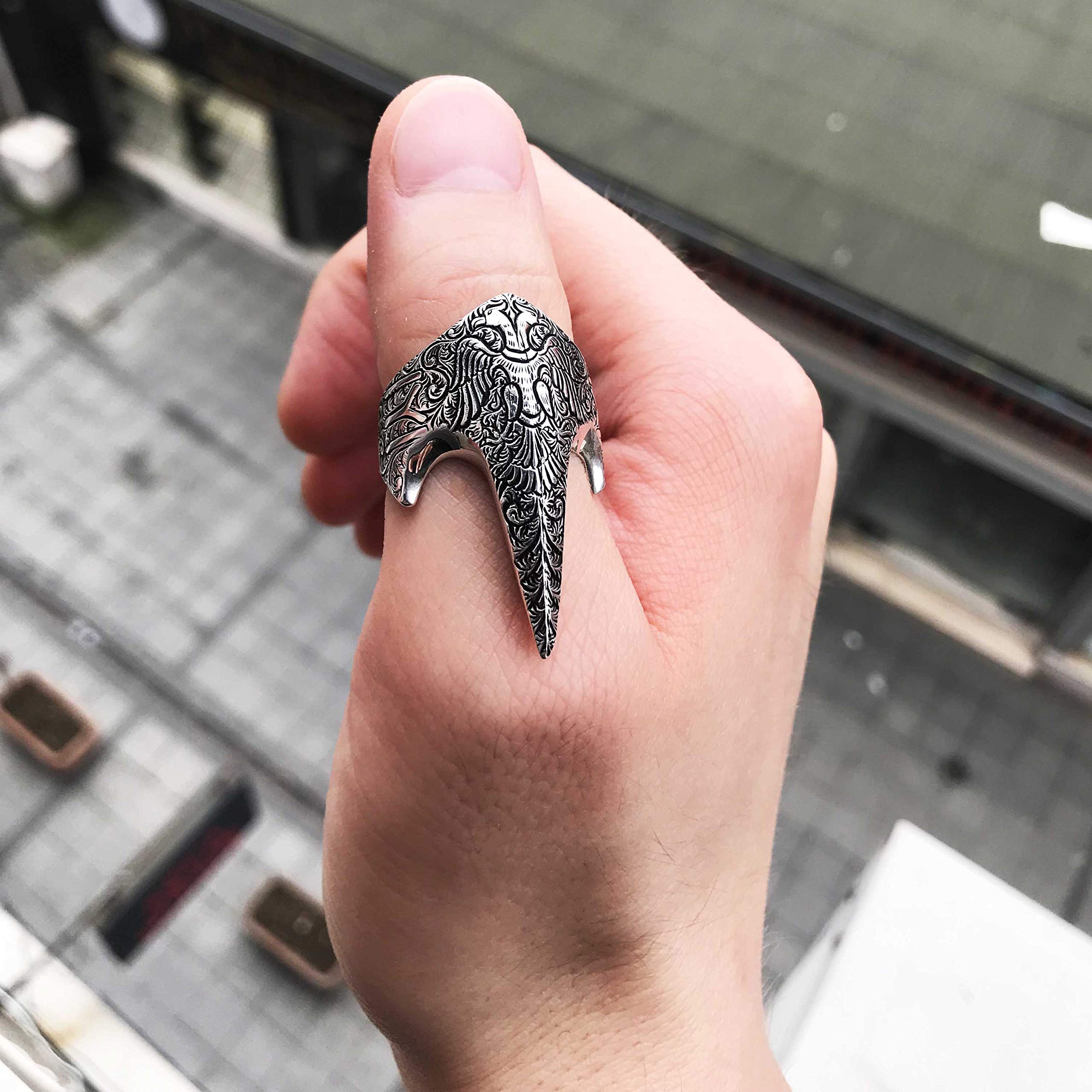 Solid 925 Sterling Silver Double Headed Eagle IYI Kayi Tribe Archer Thumb Mens Ring product thumbnail 7