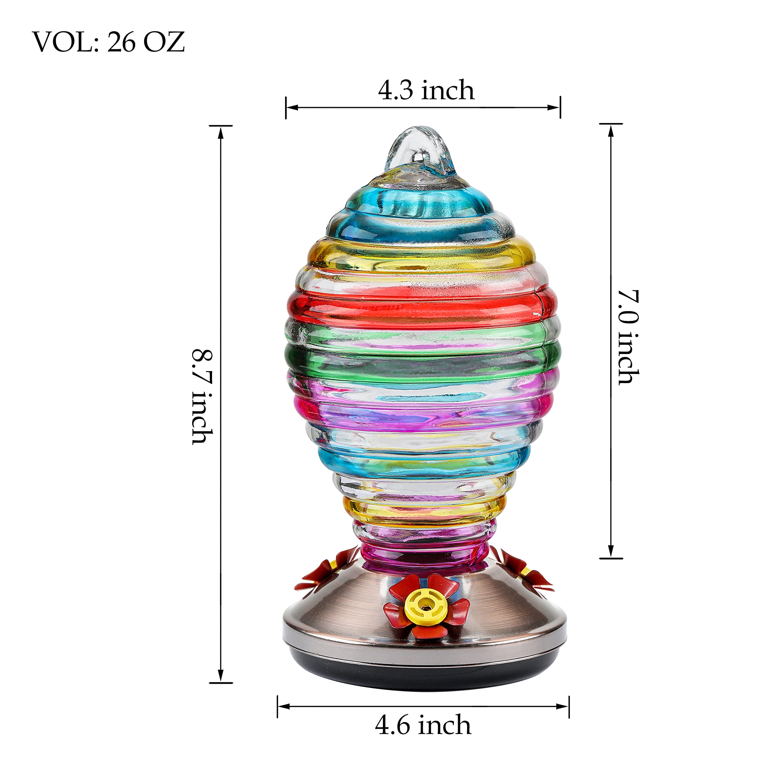 Mangiatoia per colibrì in vetro da 740 ml, per uccelli selvatici, decorazione da giardino, regalo unico per osservatori di uccelli selvatici e bambini, facile da installare, ricarica pulita, include