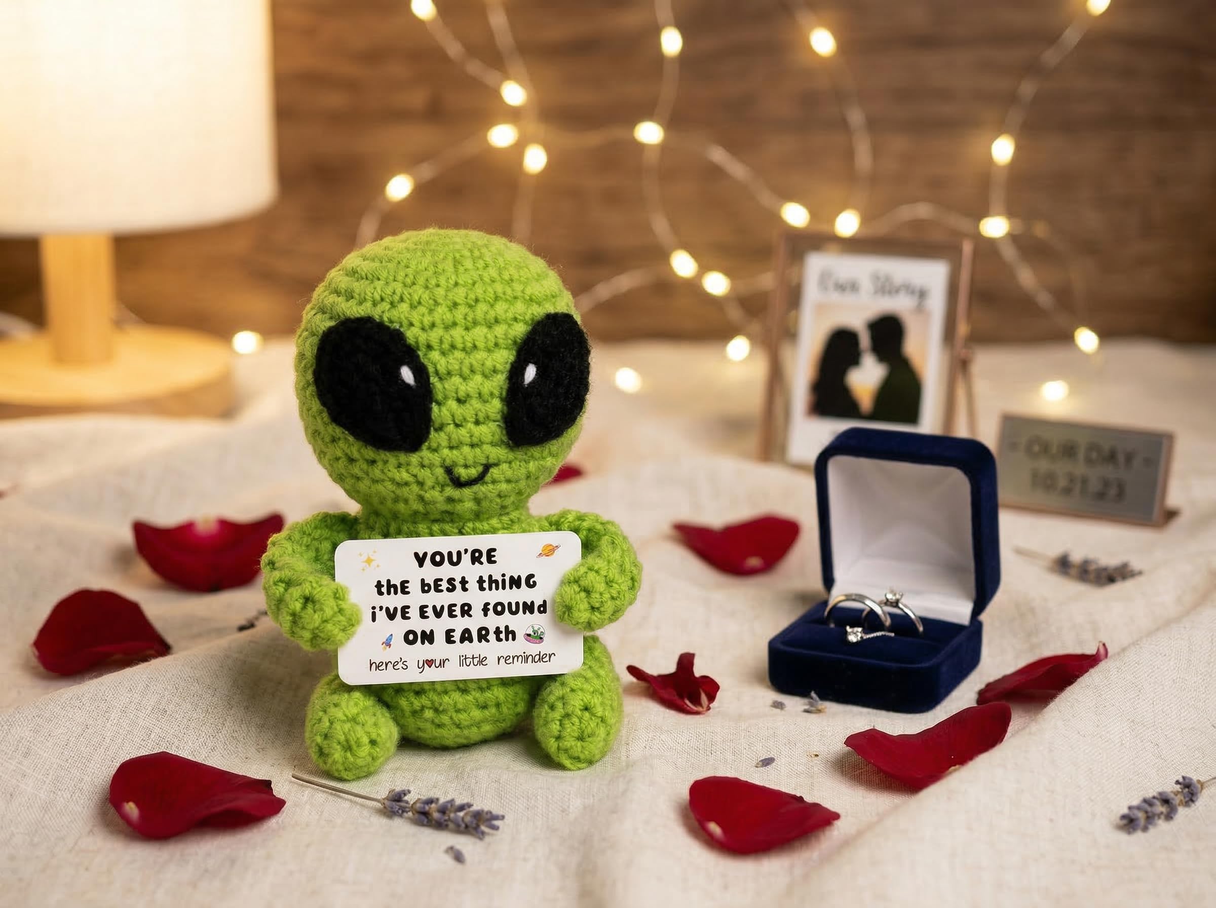 Gifts for Him Her Men Boyfriend Girlfriend Handmade Positive Crochet Alien Valentine's Day Anniversary Birthday Funny Romantic Gifts My Love Men Women Husband Wife Gift