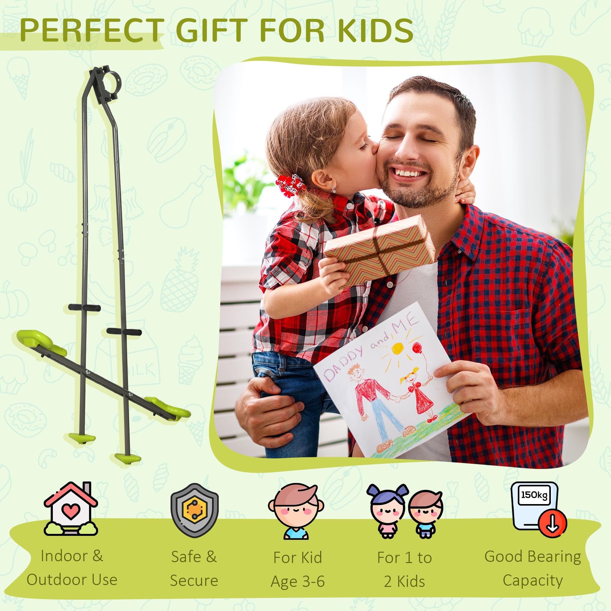 Outsunny Altalena faccia a faccia per palestra da gioco, Verde | Altalena doppia per bambini 3-6 anni, acciaio e plastica