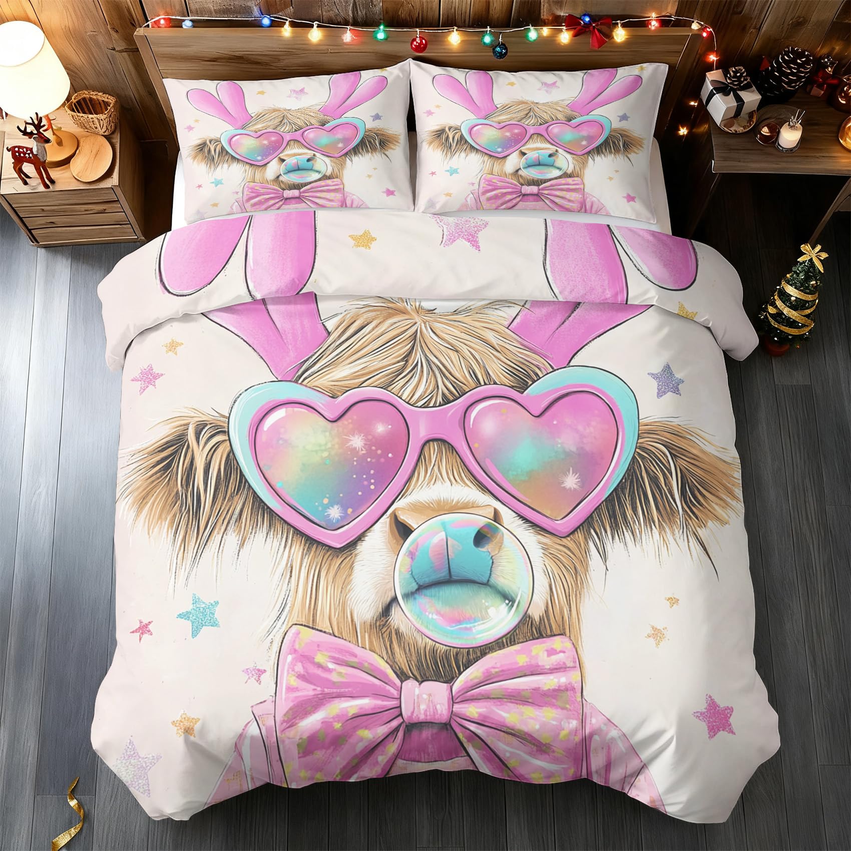 Housse de couette vache des highlands 220x240 avec parure de lit réversible fermeture éclair