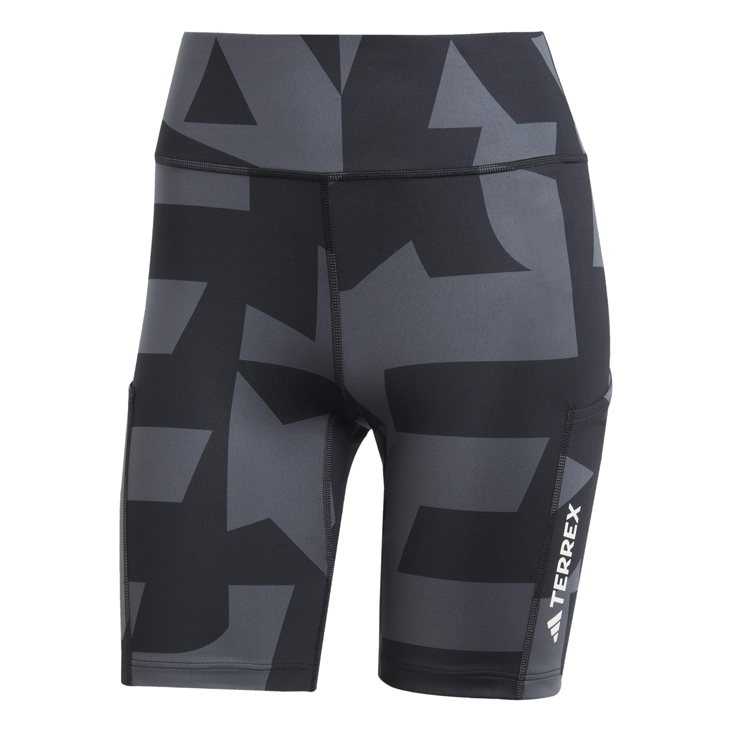 adidas Women's Terrex Multi 8inch Printed Tight Shorts, Carbon/Black/Black/Black, S