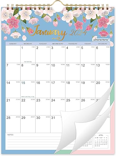 Calendario 2024  Calendario de pared 2024 con 12 meses, enero de 2024 a diciembre de 2024, 8.5 x 11 pulgadas, encuadernación de doble alambre +