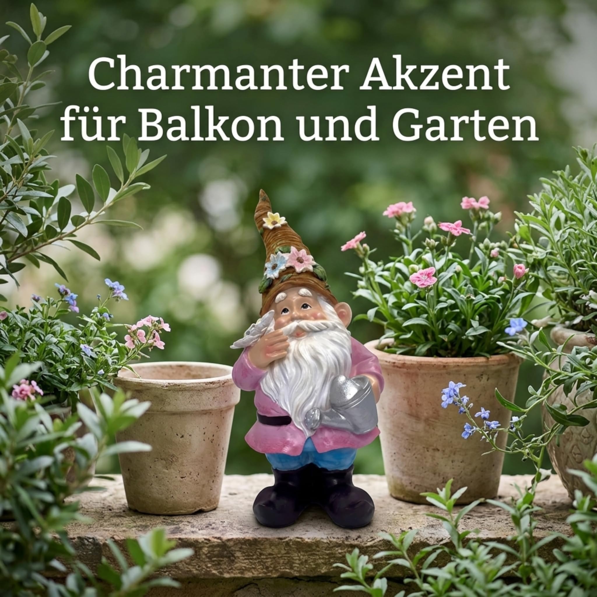 MIJOMA GNOME Dwarf - Nano da giardino, decorazione da giardino, gnomo, gnomo, decorazione per il giardino, decorazione per la casa, per il balcone (giacca rosa, 27 cm)