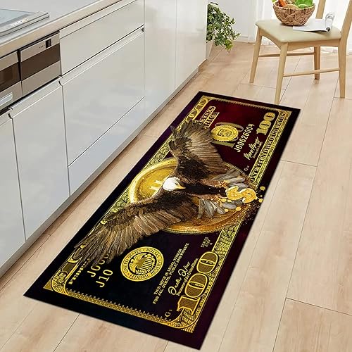 Miniatura 3 de Alfombra fresca de águila calva, color rojo oscuro y dorado, alfombra de 100 dólares, alfombra de pasillo para lavandería, cocina, alfombras de