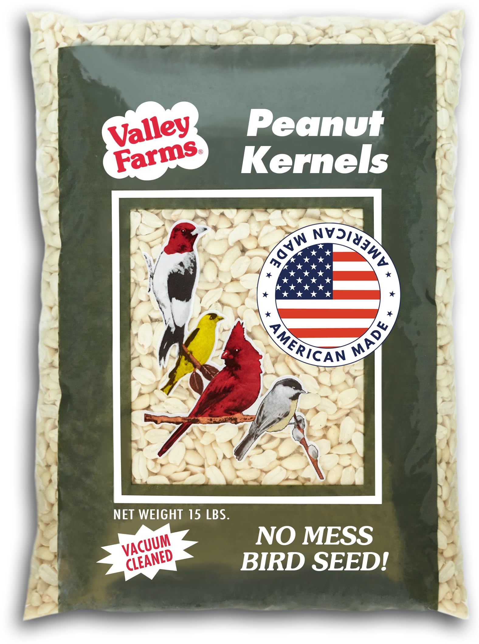 Valley Farms Whole Peanut Kernels (15 LB) Wild Bird Food for Outside Feeders, Peanuts for Birds, Chickadee Bird Seed for Outside Feeders, No Mess Bird Seed