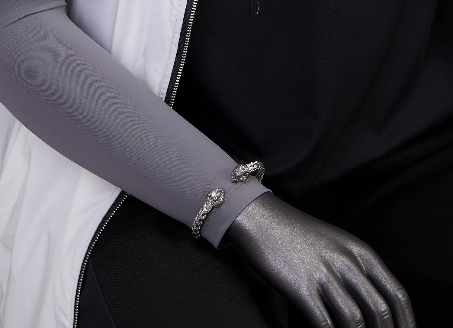 COOLSTEELANDBEYOND Lion Head Cuff Bangle Bracelet Stainless Steel Braided Wire, Minimalist Mens, Adjustable - Image 2