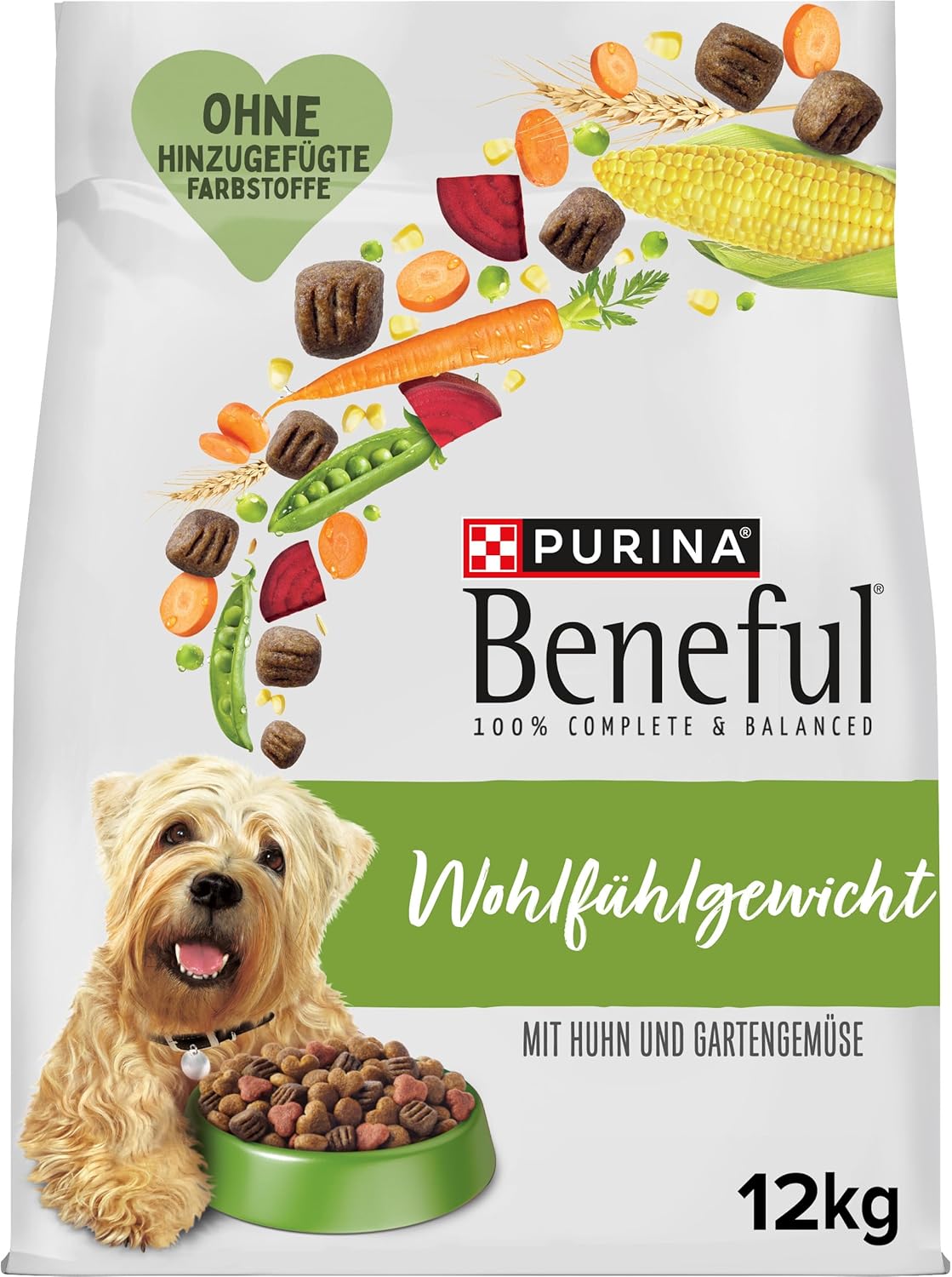 Beneful Wohlfühlgewicht Trockenfutter für Hunde mit Huhn und Gartengemüse, 1er Pack (1 x 12 kg)