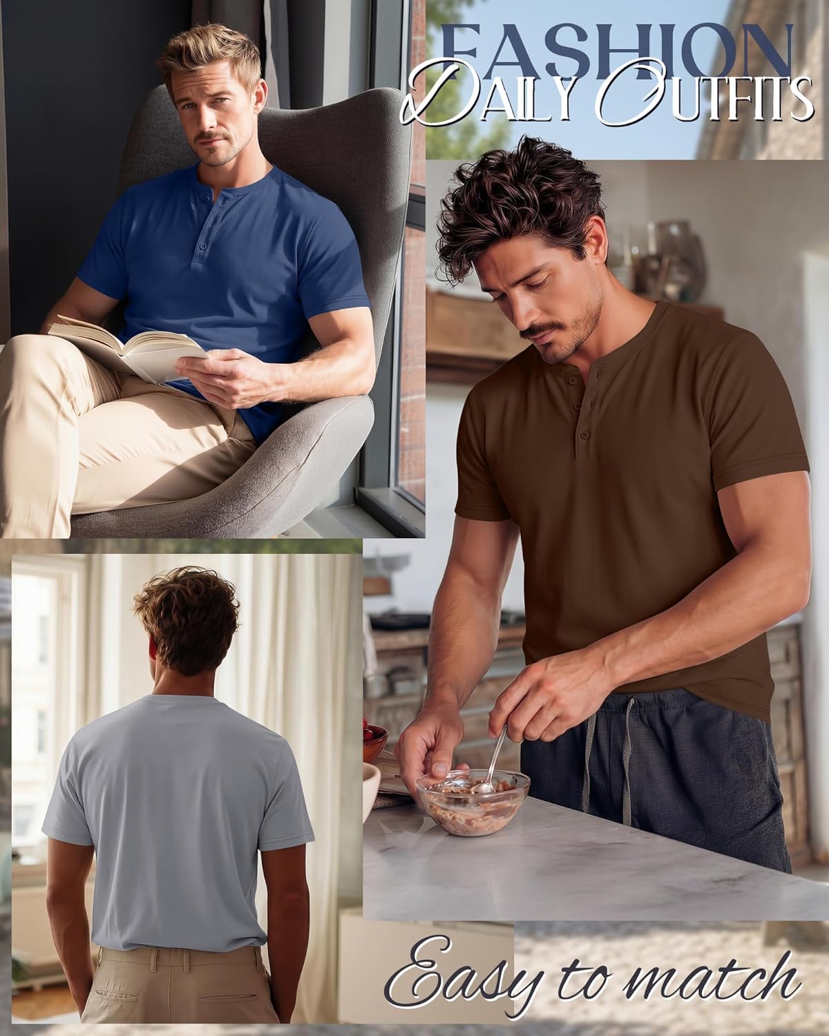 Ficerd 3 Pack Men's Big and Tall Henley T-Shirts Short Sleeve Plus Size Tee Loose Casual Shirts Basic Oversized Tops