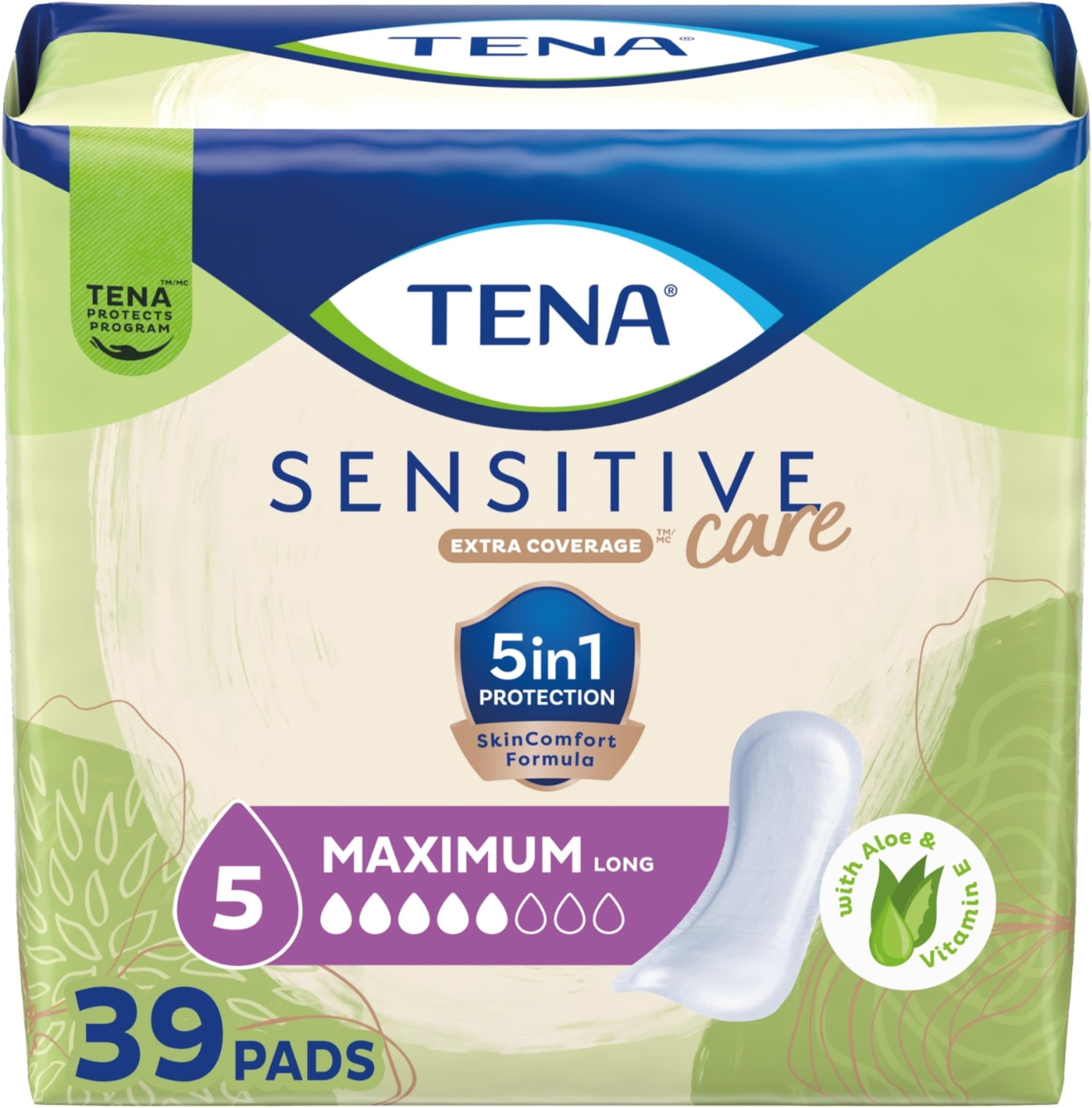 Sensitive Care Maximum Absorbency Incontinence Pads for Women, Bladder Control Pad, Long Length, 39 Count (Packaging May Vary)
