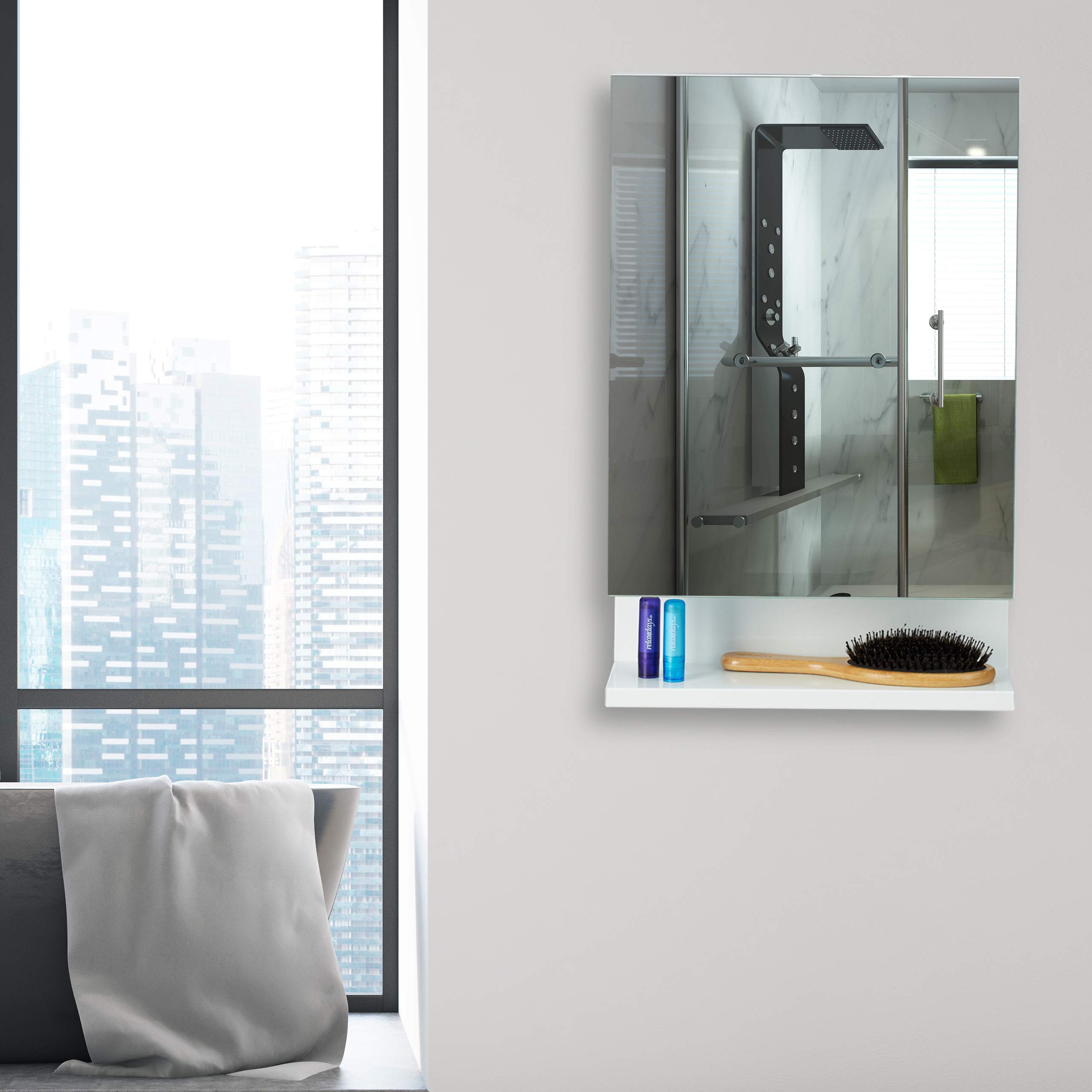 Relaxdays Armario para baño con Espejo, Una Puerta, con Enchufe, Mueble para Pared, Blanco, 55 x 35 x 12 cm