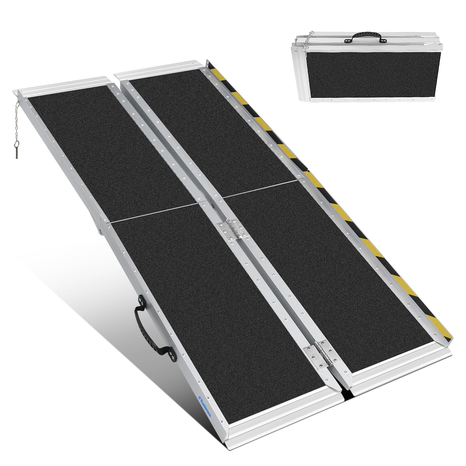 Ruedamann 5FT Portable Wheelchair Ramp, 4-Fold Non-Slip Aluminum Folding Handicap Ramp for Doorways, Wheel Chair Threshold Ramp for Home Steps, Stairs, Wheelchair, Scooters, Pets, Entry