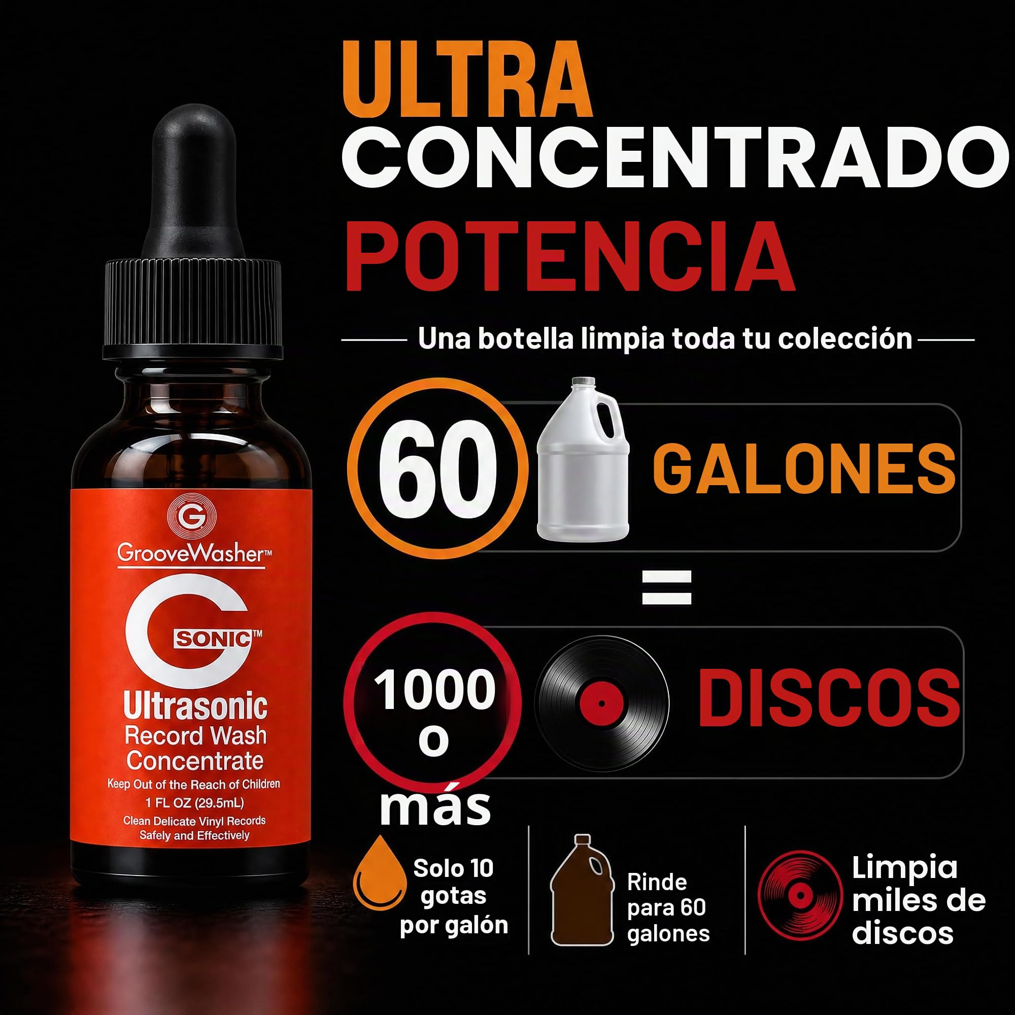 GrooveWasher G-Sonic - Limpiador ultrasónico para Discos de Vinilo, Limpiador Profesional para Discos de Vinilo, Compatible con máquinas de Limpieza de Discos, Limpiador penetrante de Ranura Segura