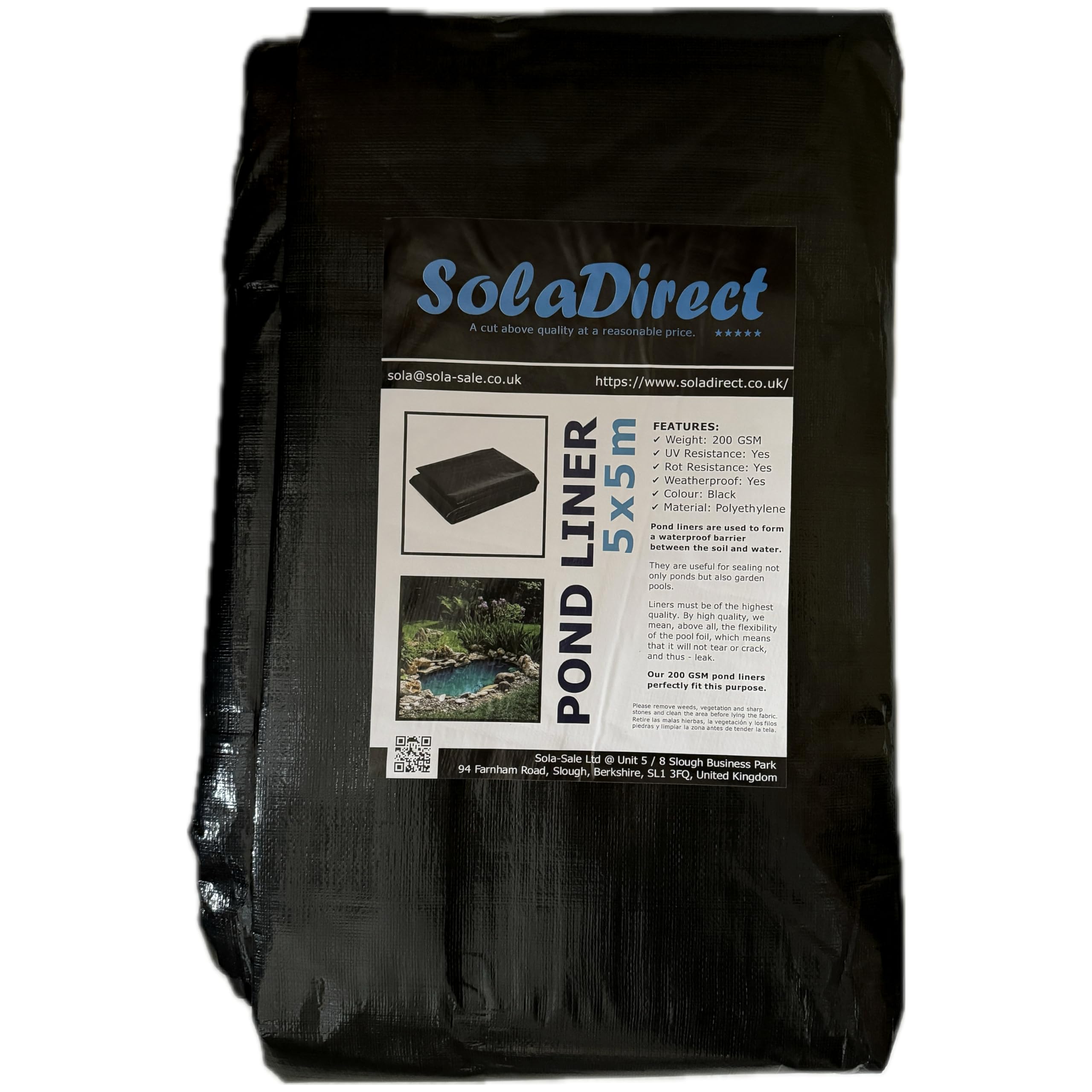 Pond Liner 5 x 5 m - 200 GSM Flexible Tear-Resistant UV-Resistant Garden Fish Pond Liner for Water Features, Koi, Ponds, Fountains, Landscaping - Durable Long Lasting Heavy Duty Waterproof Sheet