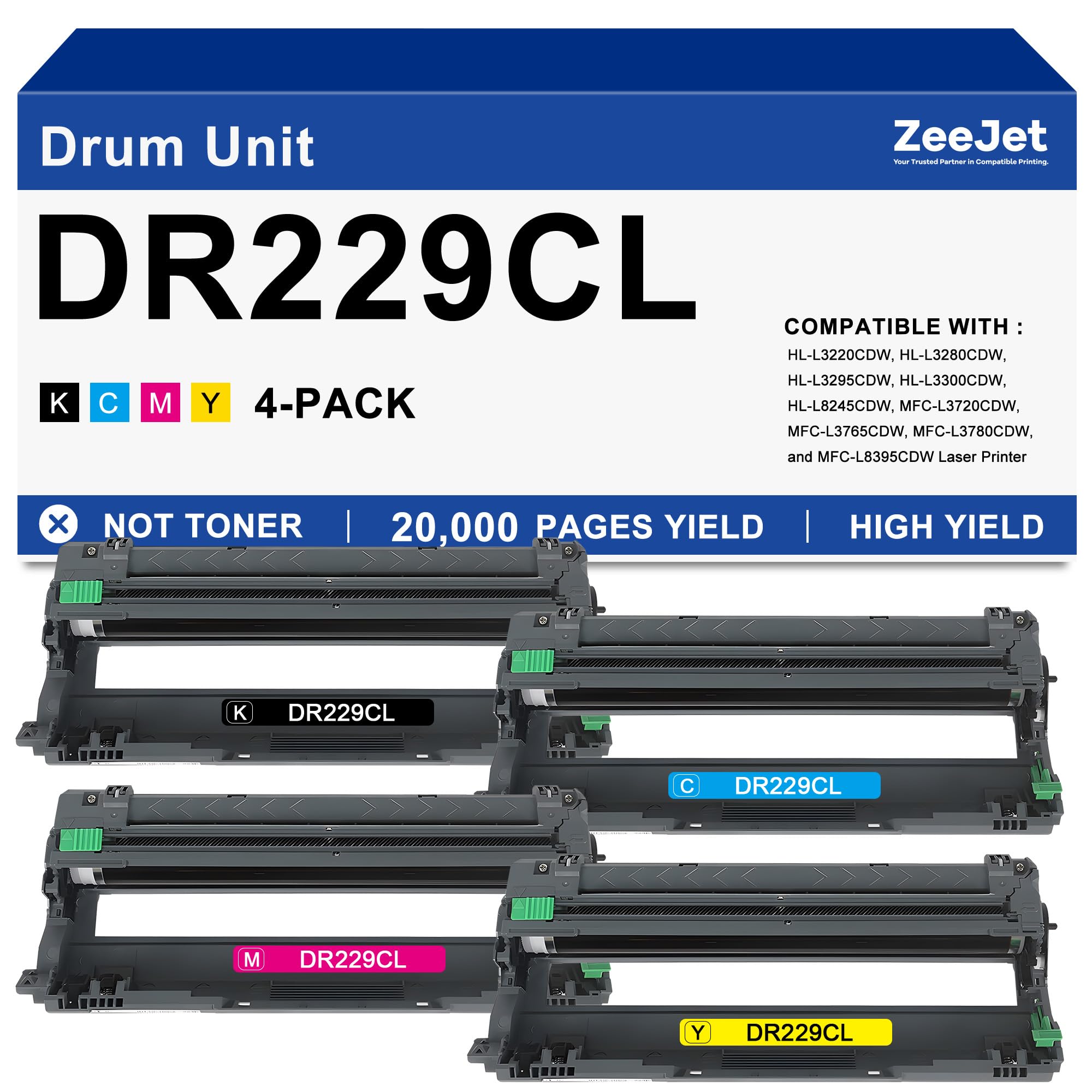 DR-229CL DR229CL zamiennik bębna do Brother DR229 DR-229 DR229CL bęben do HL-L3220CDW MFC-L3720CDW HL-L3280CDW HL-L3300CDW MFC-L3780CDW wkład bębnowy do drukarki 4-pak czarny cyjan magenta żółty