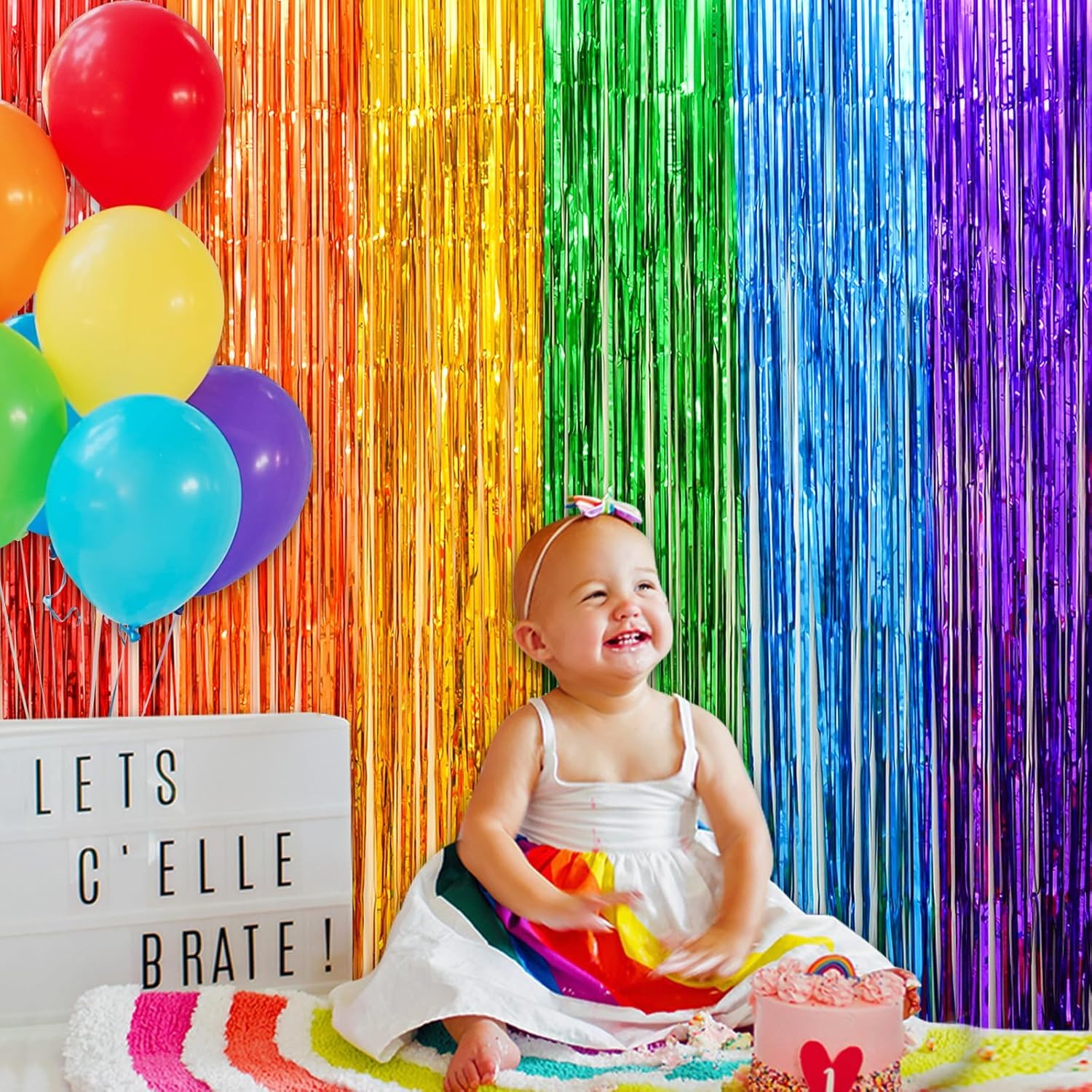 LOLStar Rainbow Foil Fringe Curtains, 2 Pack Pride Rainbow Party Decorations 1 x 2 m Tinsel Metallic Streamers Photo Booth Props Backdrop For Birthday Wedding Engagement Kindergarten Graduation Decor — view 9