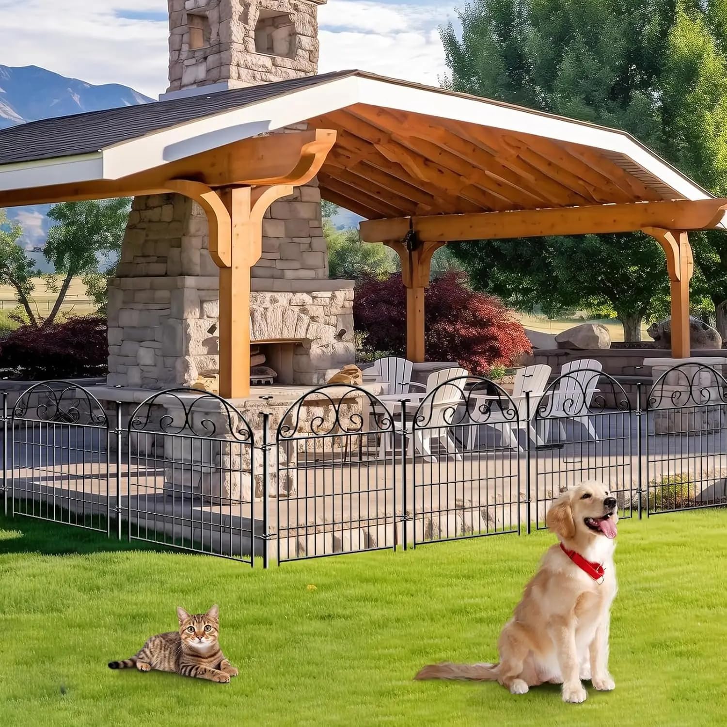Valla para Estanque Jardín, 90cm Alto x 70cm Ancho, Valla Decorativa de Metal Sin Zanjar, Para Parterres, Patio y Como Valla para Perros o Animales Pequeños (10PCS)