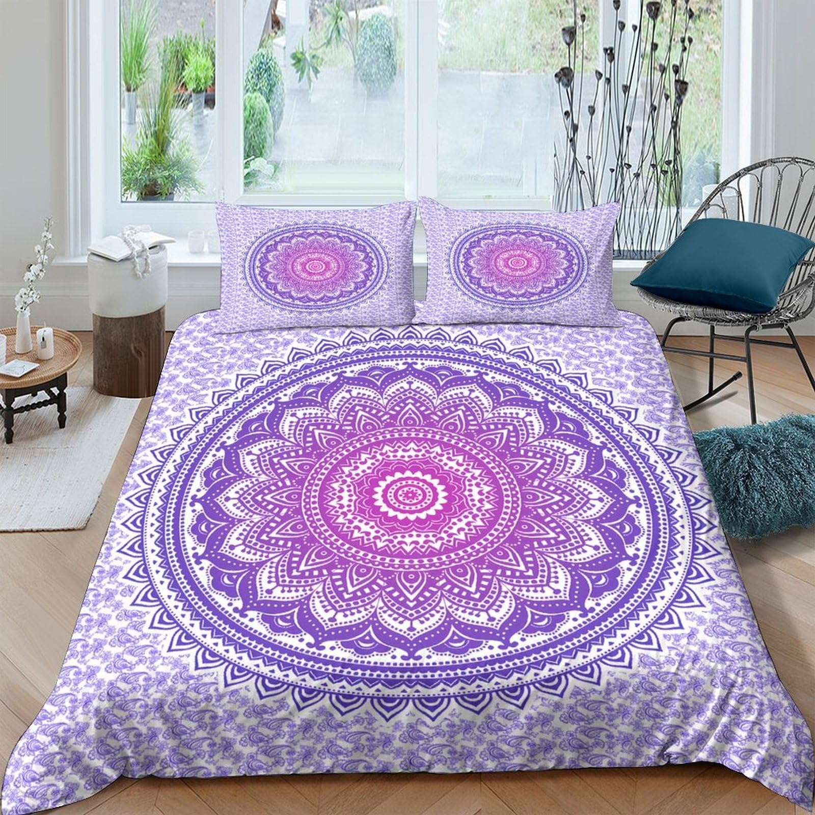 Ctjqhvkz Style-8 3D Printed Mandala Fitted Sheet Microfiber Purple Pink Bohemian Flower Bed Cover For Bedroom Dorm Mattress Decor Single（135X200cm）