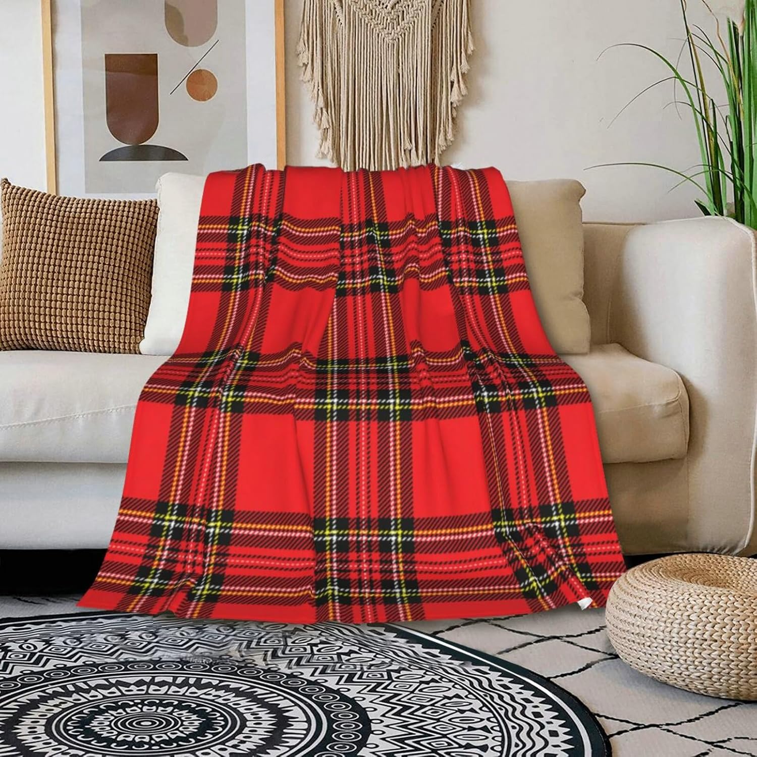 HGOD DESIGNS Red Plaid Blanket Traditional Scottish Checkered Tartan Pattern Throw Blanket Decor Cozy Warm for Home Bedroom Sofa Office 40"x50" - Image 3