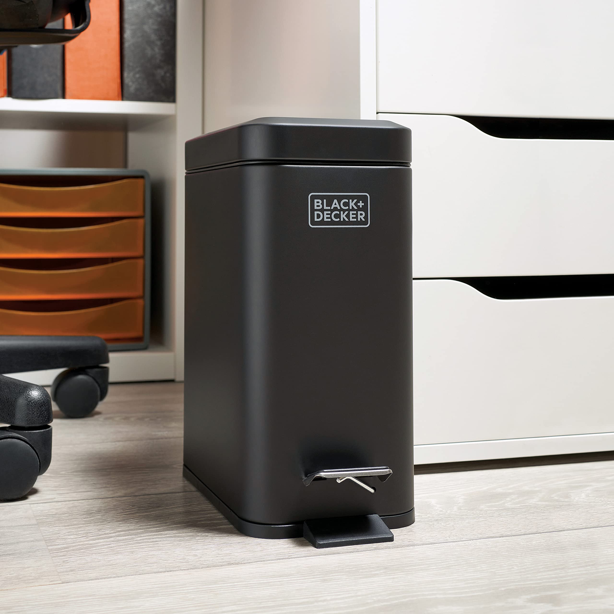 Black+Decker 5L Black Pedal Bin With Soft Close Lid from B&Q