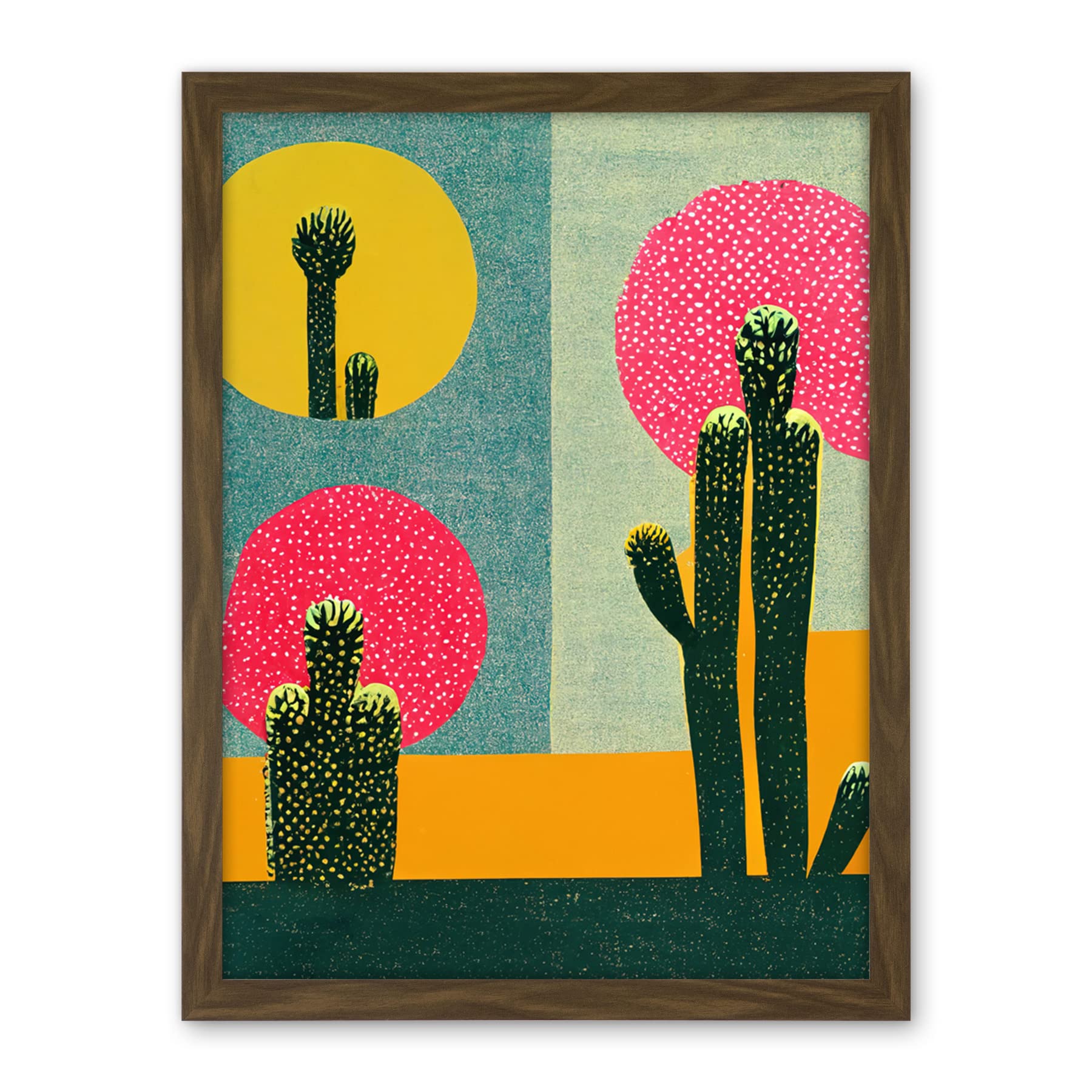 Wee Blue Coo Surreal Pop Art Cholla Desert Cactus Artwork Framed Wall Art Print 18X24 Inch