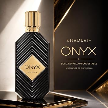 Khadlaj Onyx Gold Aromatic, Sweet, Powdery, Musky Eau de Parfum Spray Long-Lasting Fragrance for Unisex, 3.4 Ounce / 100ml