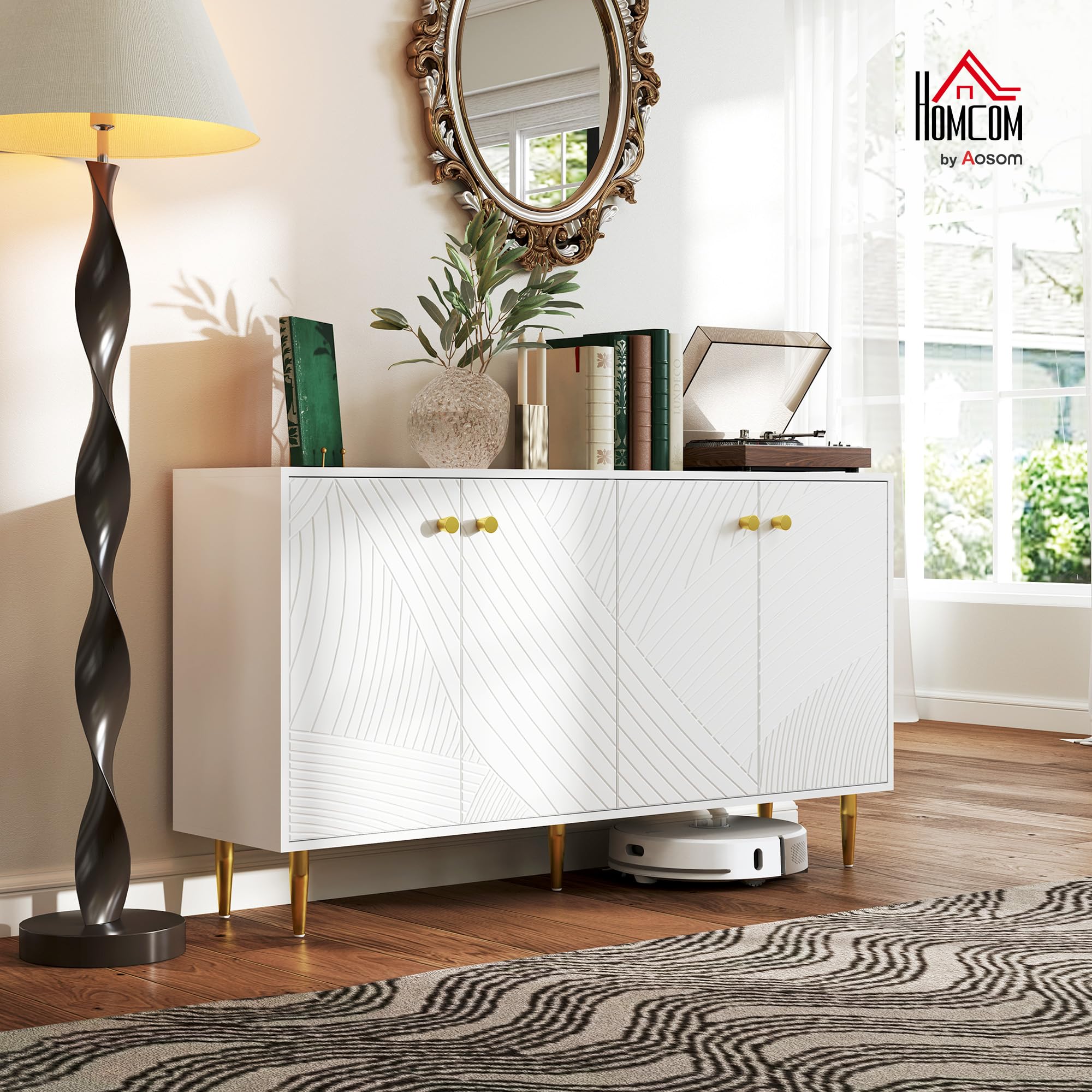 HOMCOM Buffet Salon Meuble Style Moderne Placards 140 x 35 x 77,5 cm Blanc