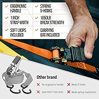 Vista 7 de FORTEM Correas de trinquete, juego de correas de amarre con resistencia de rotura de 1650 lb, paquete de 4 de 15 ft x 1 in, 4 bucles suaves, correas
